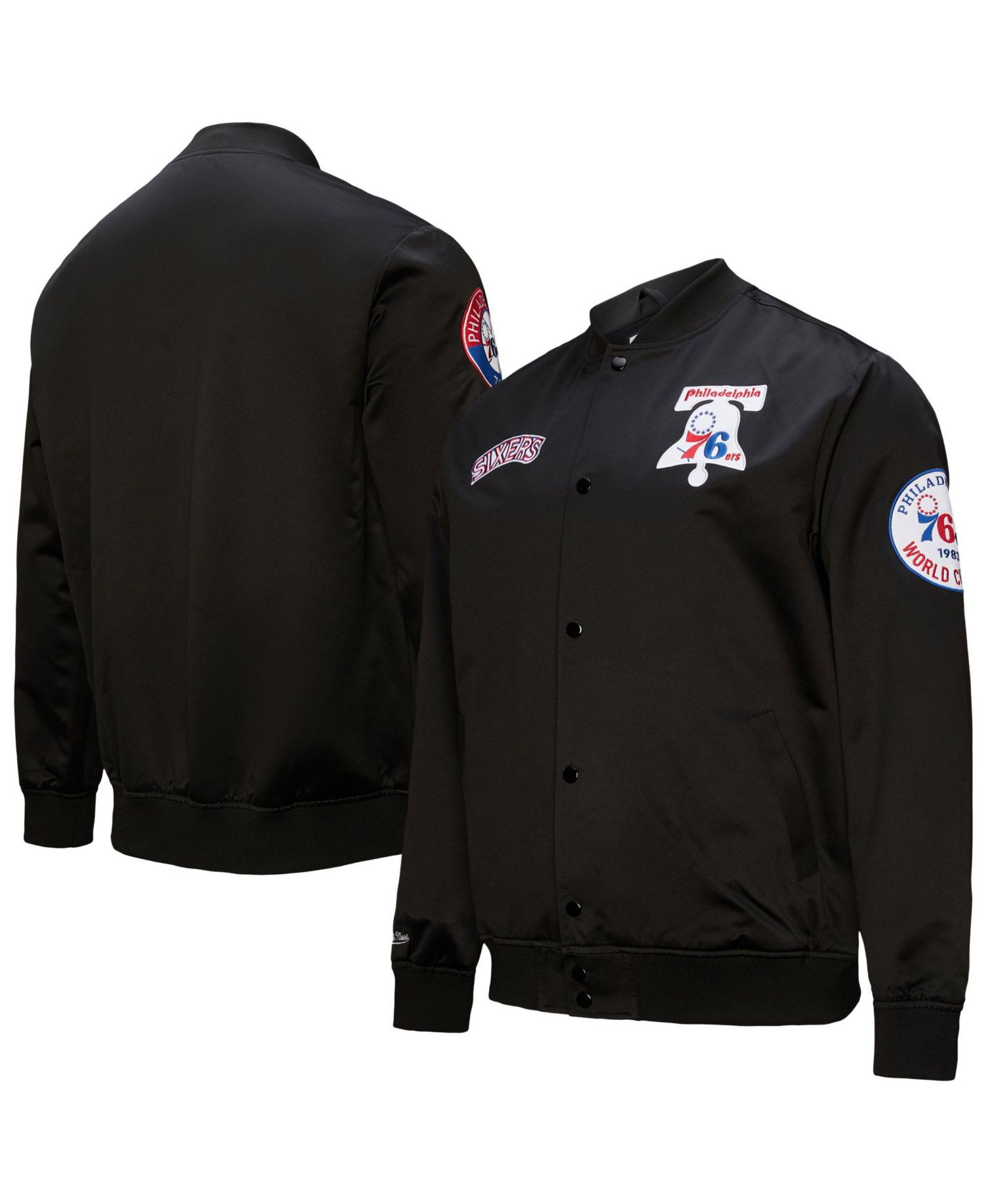 Men's Black Philadelphia 76ers Hardwood Classics Blackout Collection Satin Full-zip Jacket