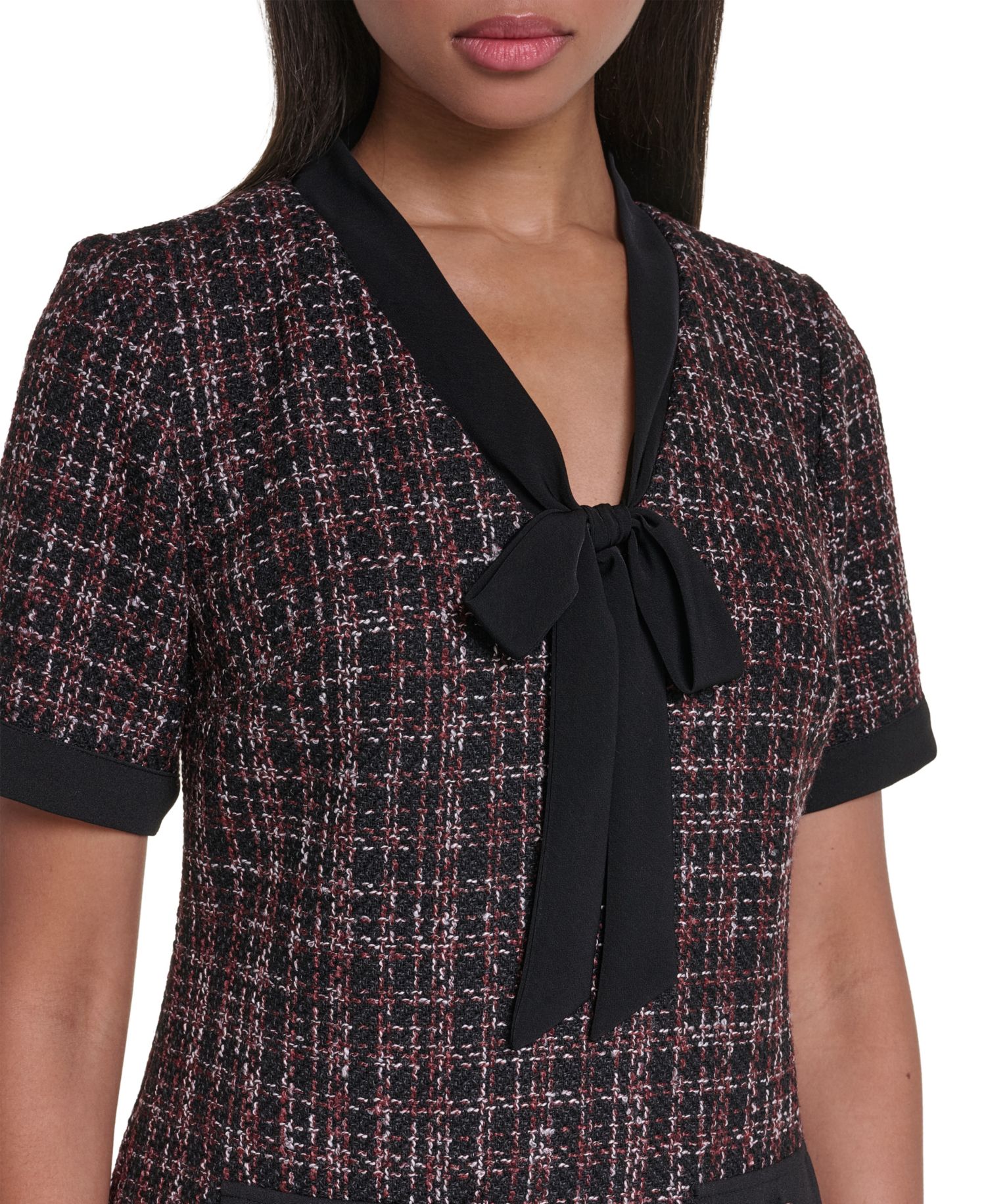 Women's Tweed A-Line V-Neck Dress