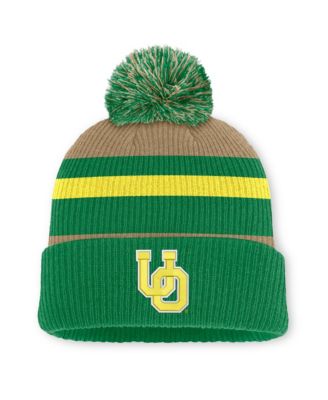 Men's and Women's Green/Beige Oregon Ducks Legacy Striped Cuffed Knit Hat with Pom
