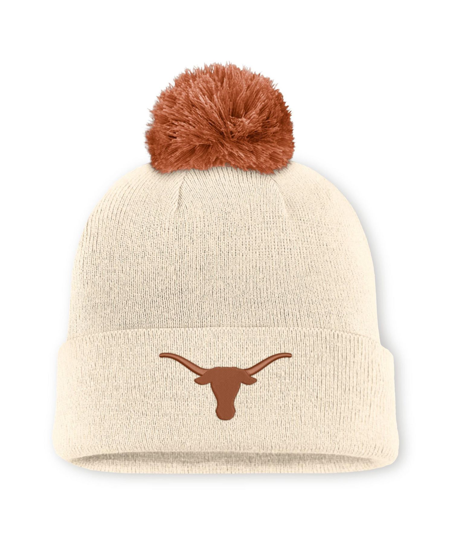 Men's and Women's Natural Texas Longhorns Campus Prep Script Cuffed Knit Hat with Pom