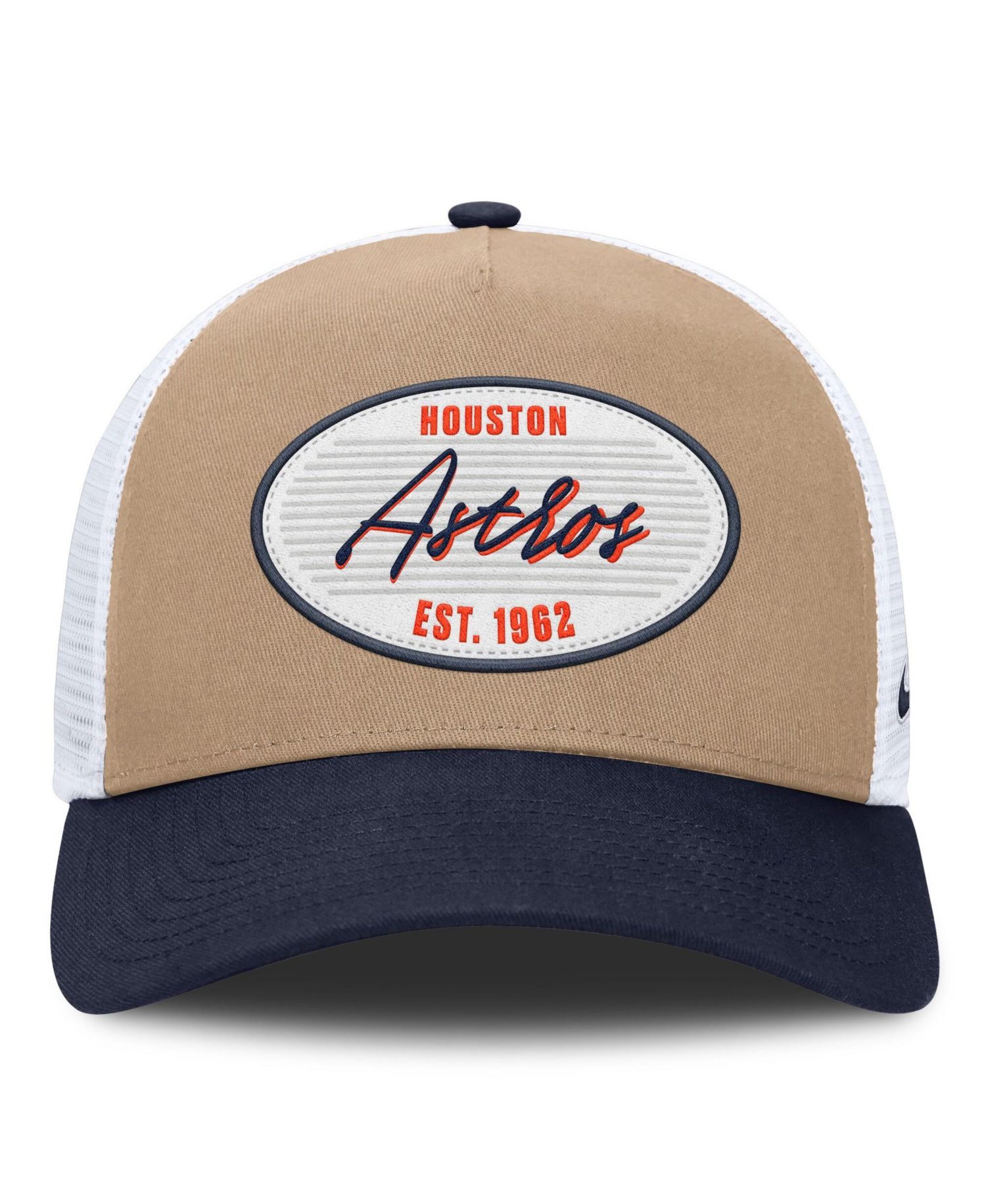 Men's Khaki/Navy Houston Astros Rise A-Frame Trucker Adjustable Hat
