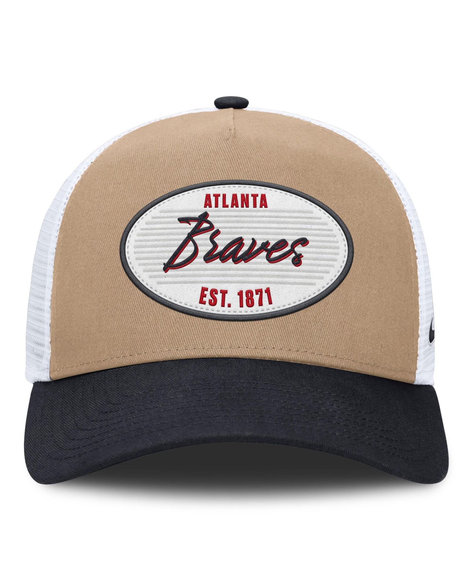 Men's Khaki/Black Atlanta Braves Rise A-Frame Trucker Adjustable Hat