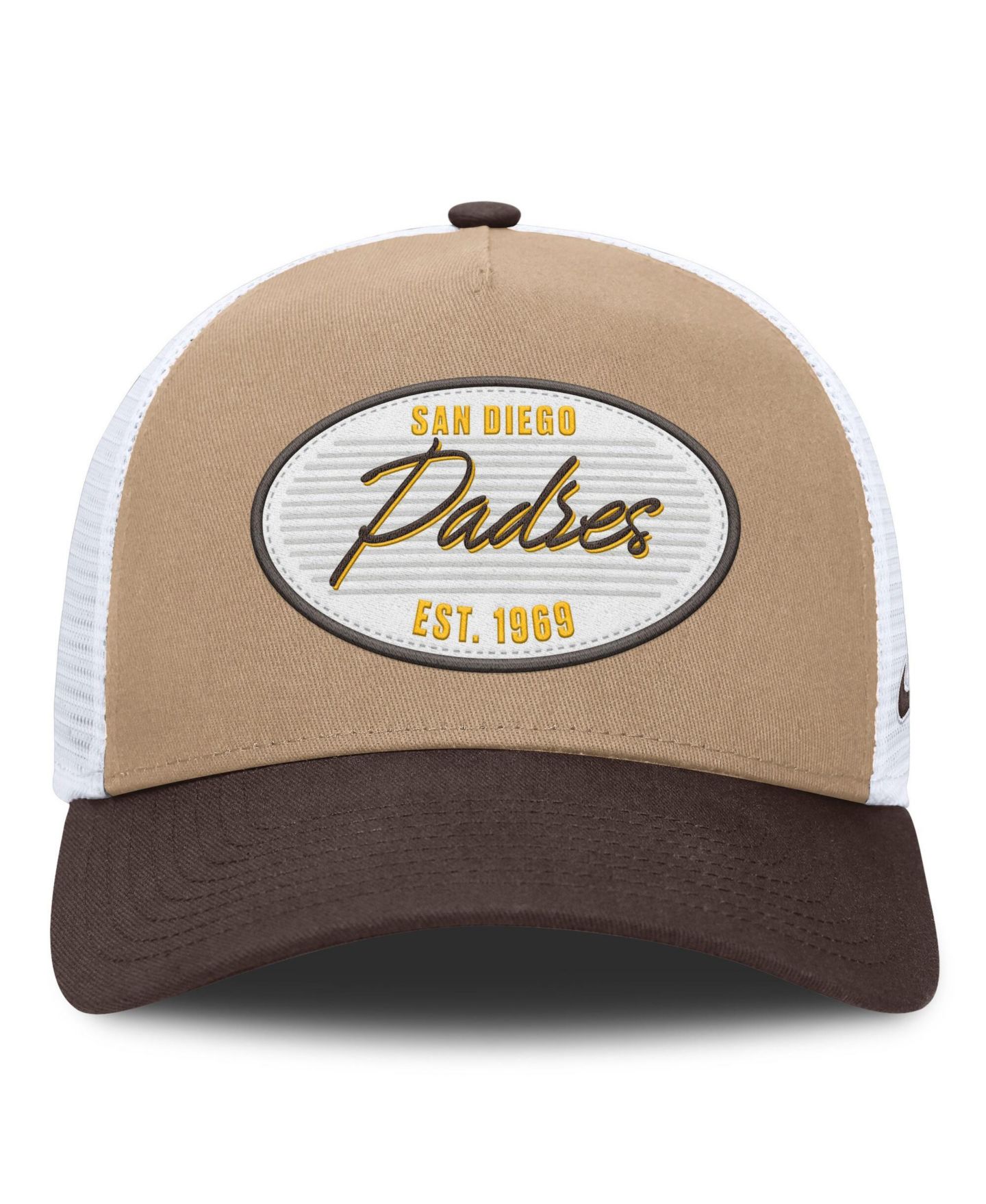Мужская кепка Nike Khaki/Brown San Diego Padres Rise A-Frame Trucker Adjustable Hat — фото 2