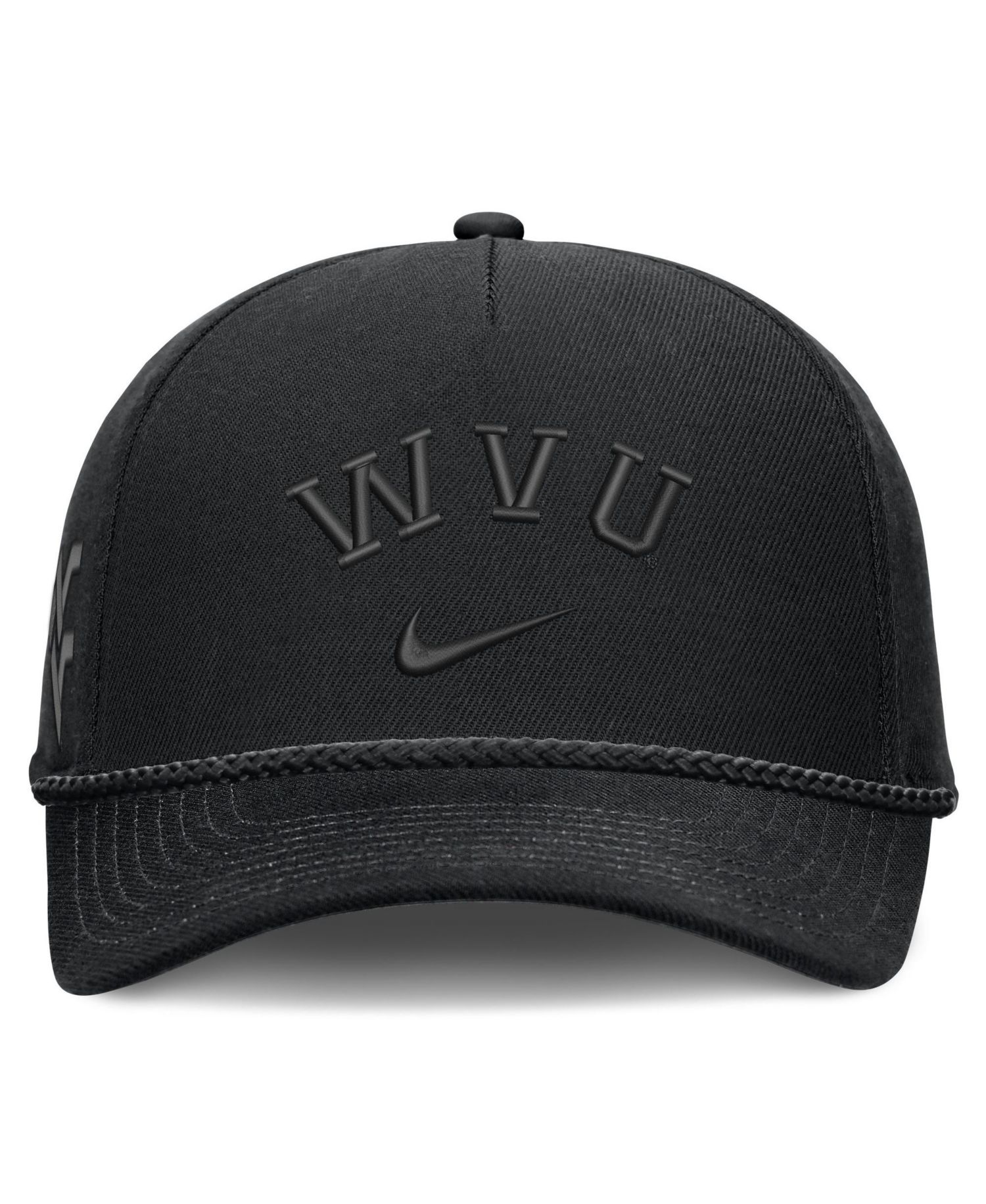 Men's and Women's Black West Virginia Mountaineers Campus Prep Tonal Rope Rise 5-Panel Adjustable Hat