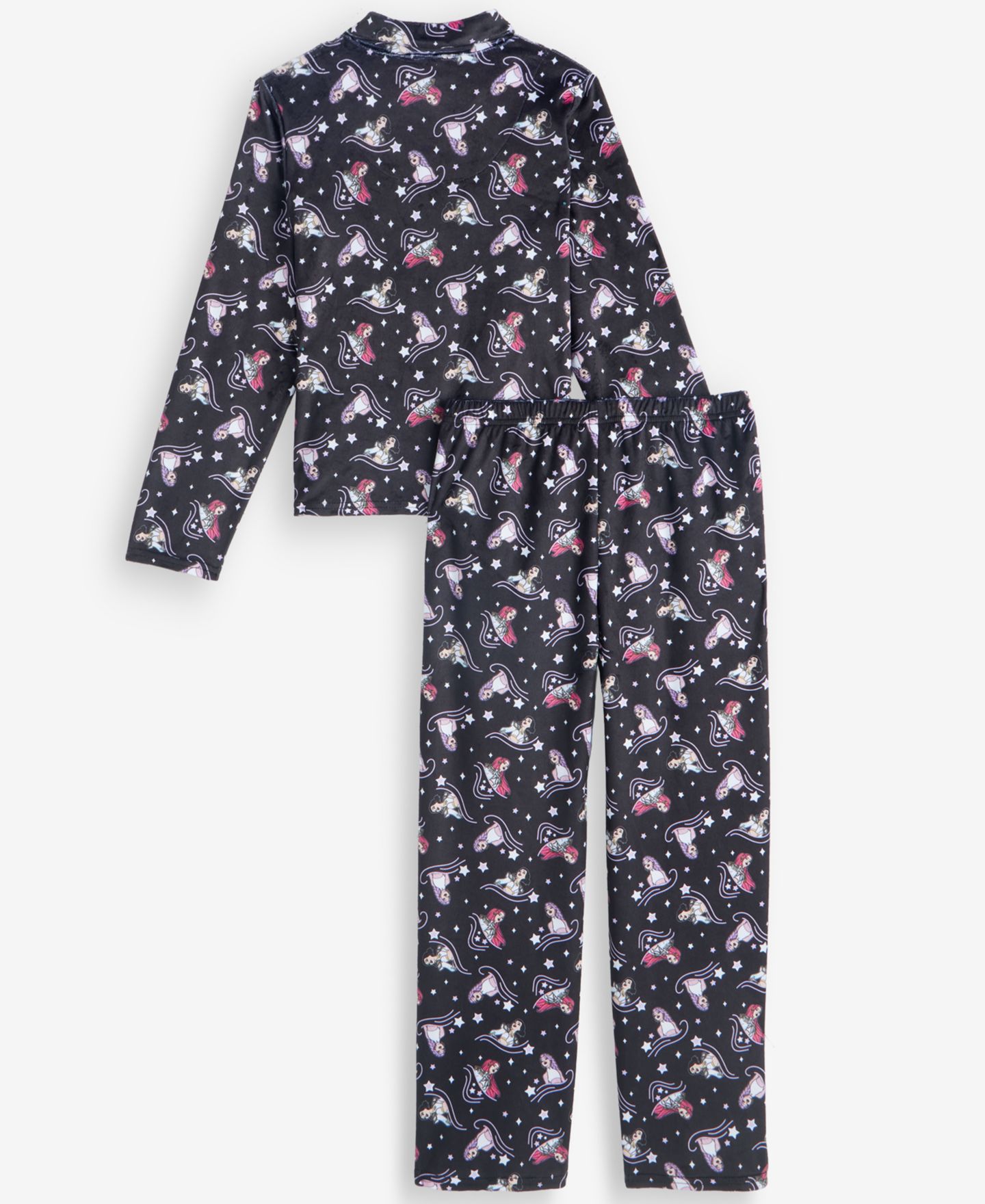 K-Pop Girls' 4-16 Button-Down Long-Sleeve Pajama Top and Pants, 2-Piece Set, цвет: Чёрный — фото 2