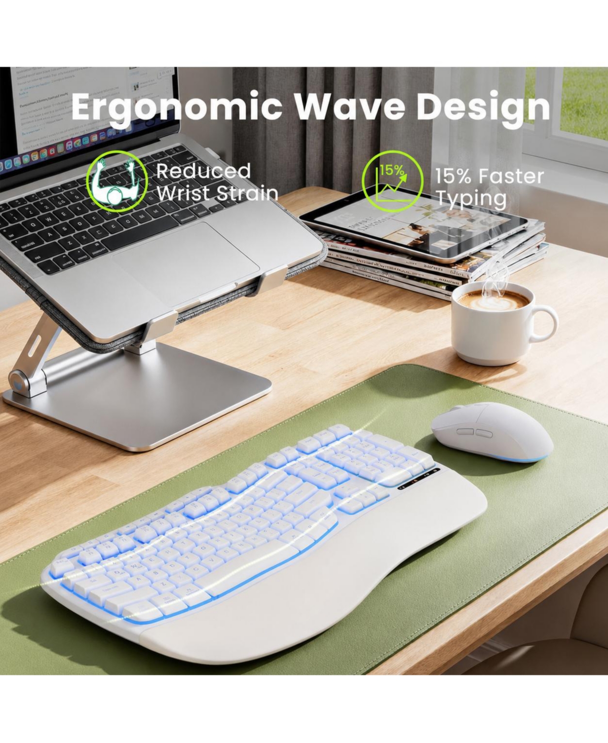 Lofree Wireless Keyboard Mouse Combo Rechargeable 4000mAh Faux Lambskin Palm Rest Backlit Ergonomic