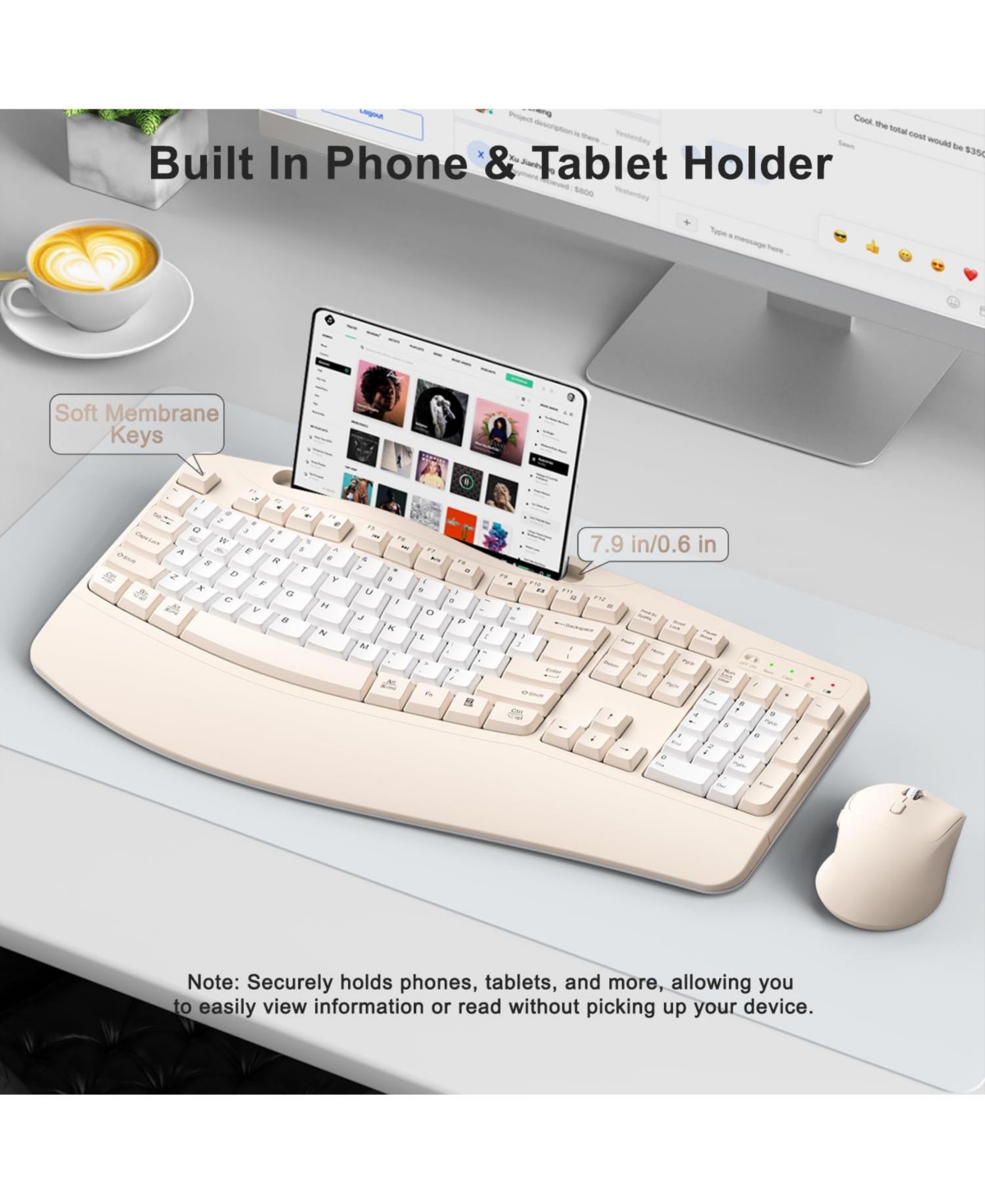 Lofree 2.4G Wireless Ergonomic Keyboard and Mouse Combo with Wrist Rest