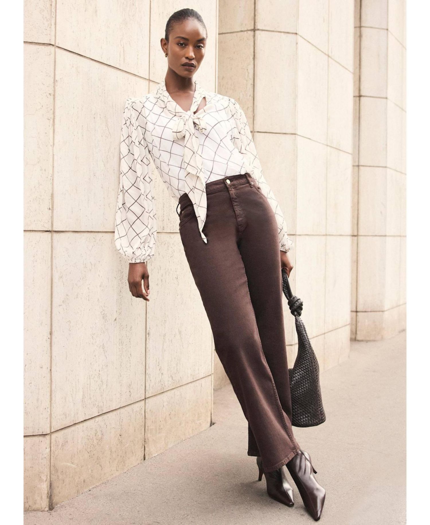 Women's Checked Bow Blouse