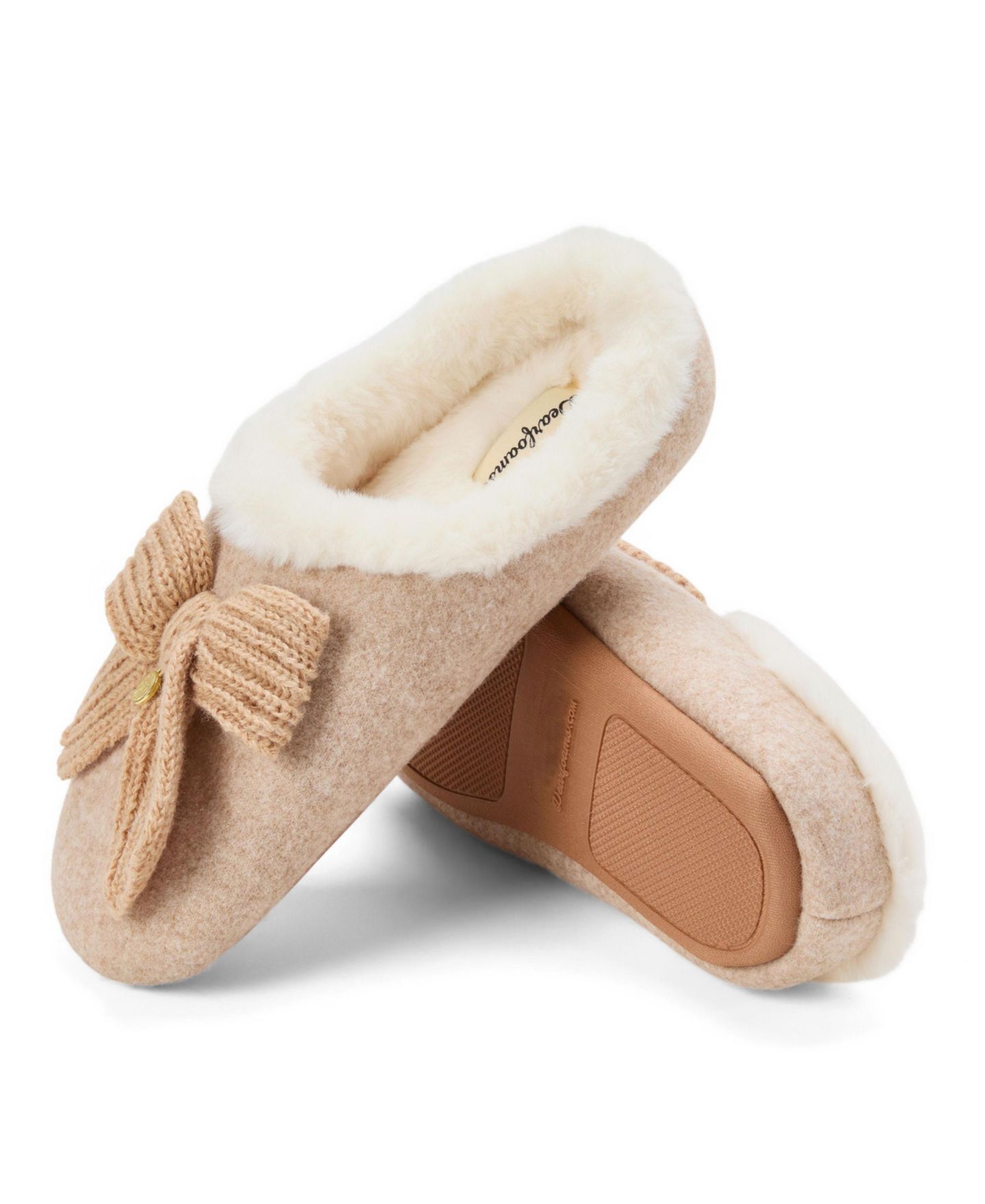 Женские сабо Dearfoams Josie Knit Clog Slipper with Bow, цвет: Латте — фото 7