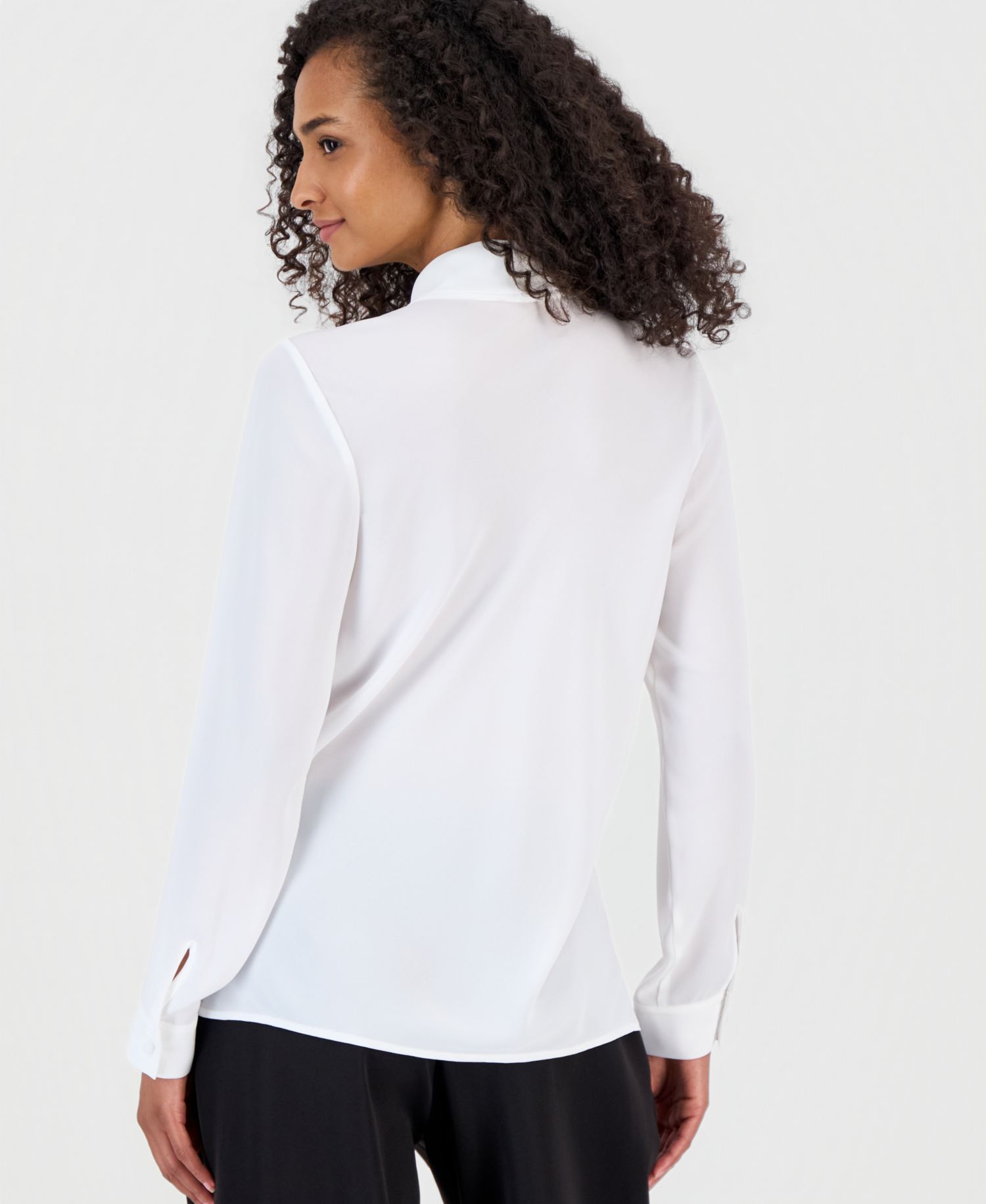 ASL Petite Tie-Front V-Neck Long-Sleeve Blouse