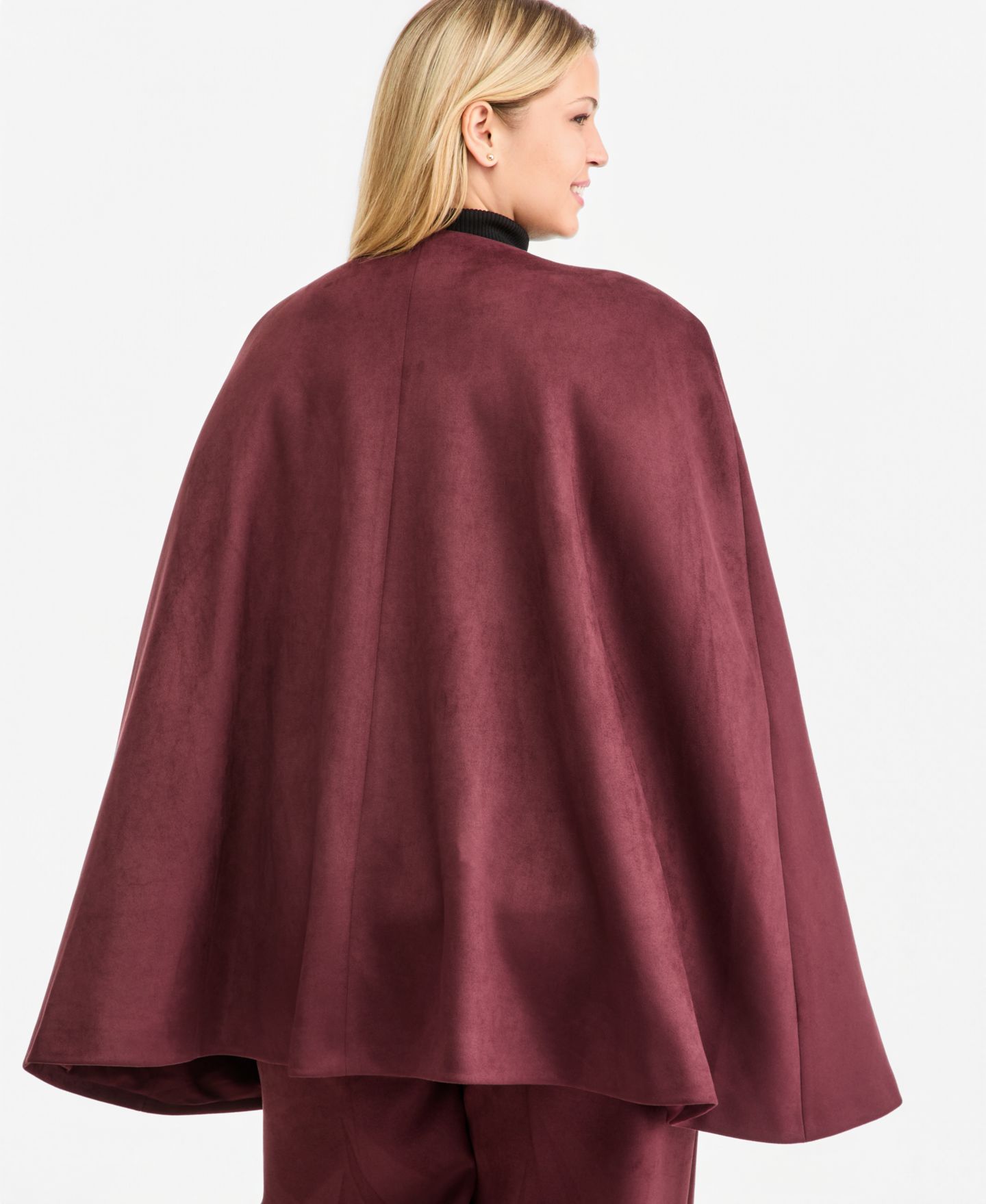 Женская накидка Anne Klein Plus Size Scuba Faux Suede Long Cape, цвет: Barolo — фото 3