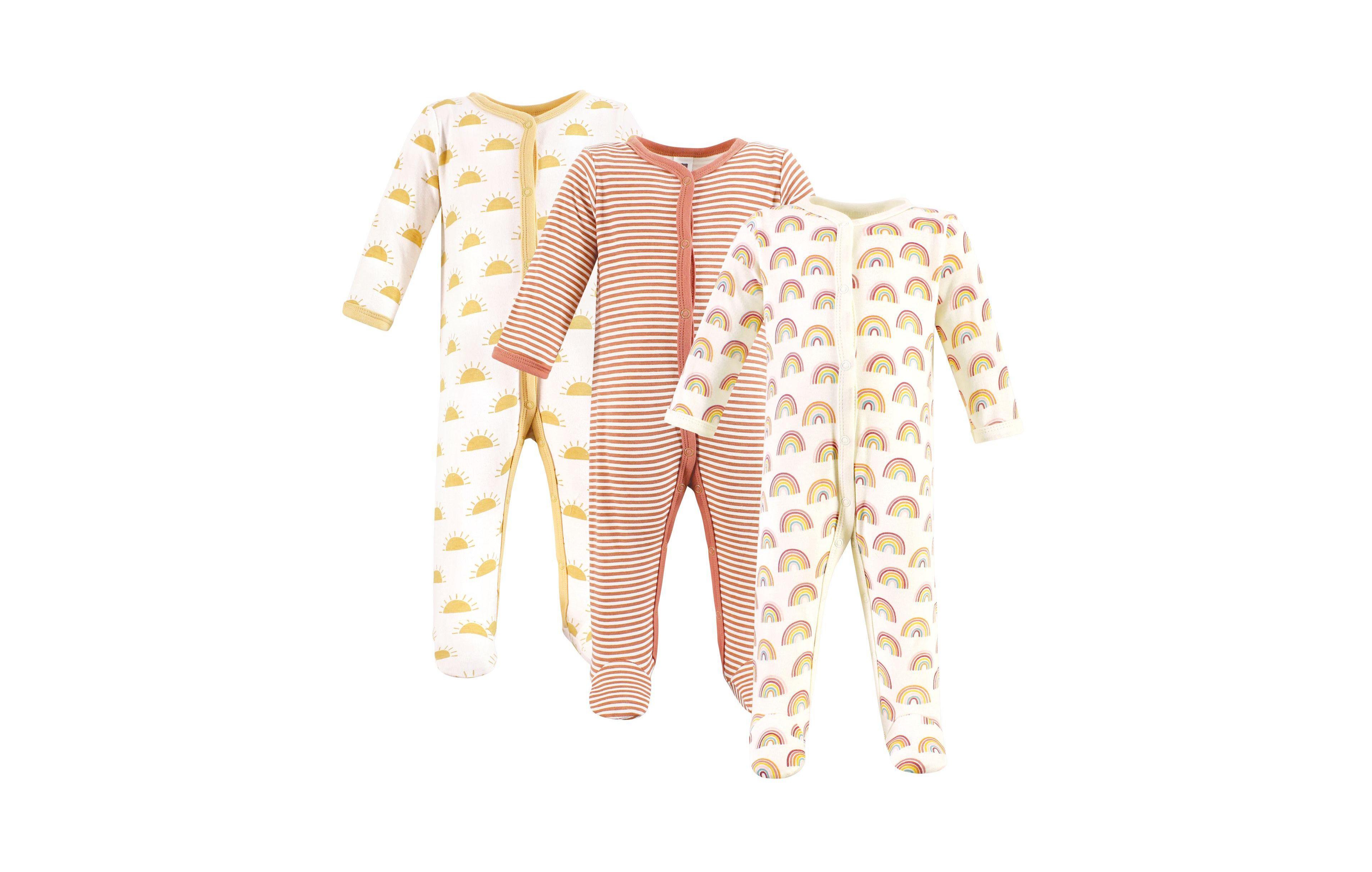 Hudson Baby Girls 0M-9M Cotton Sleep And Play 3-Pack, Sunshine Rainbows
