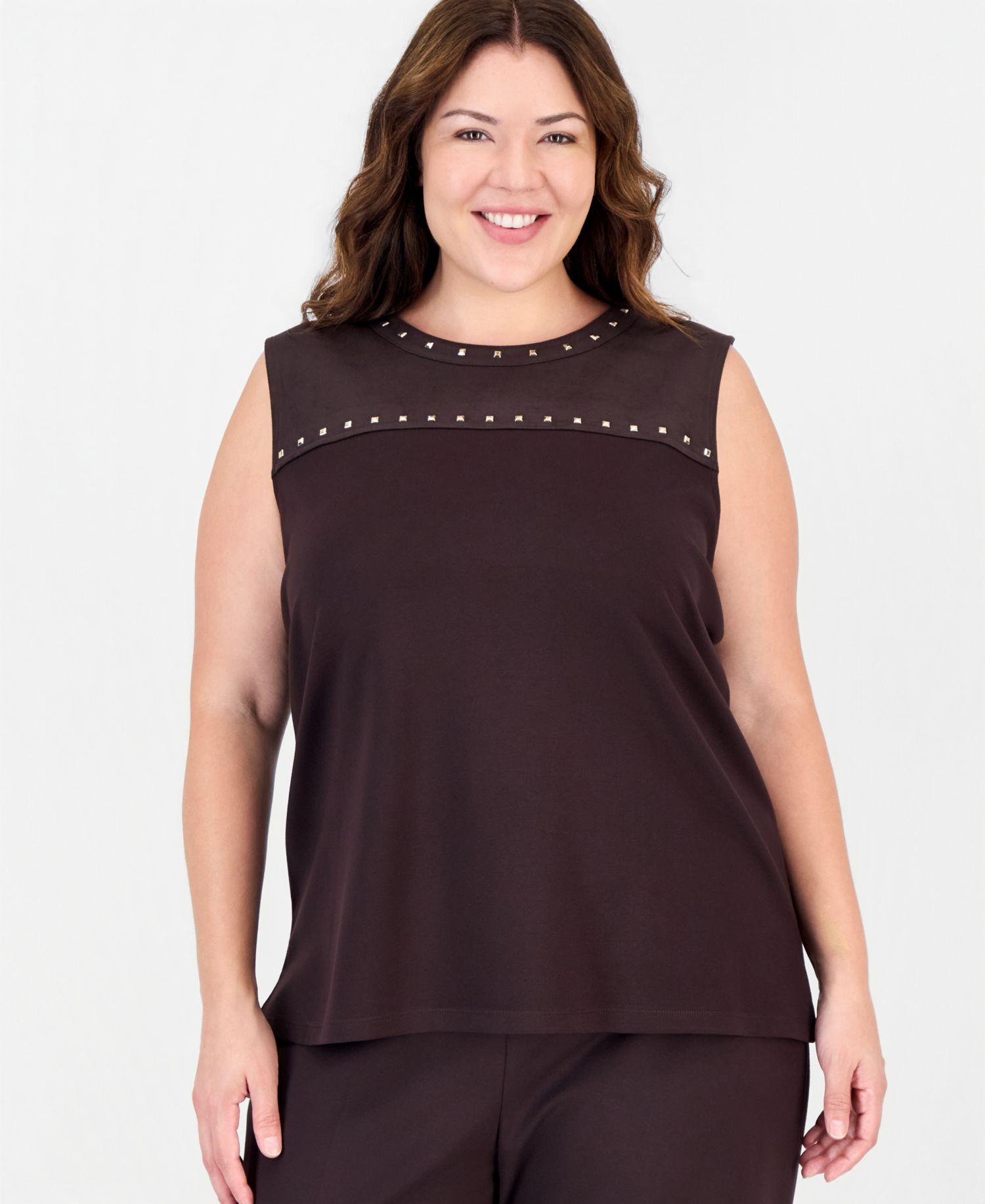 Plus Size Scoop Neck Heatset Trim Sleeveless Tank