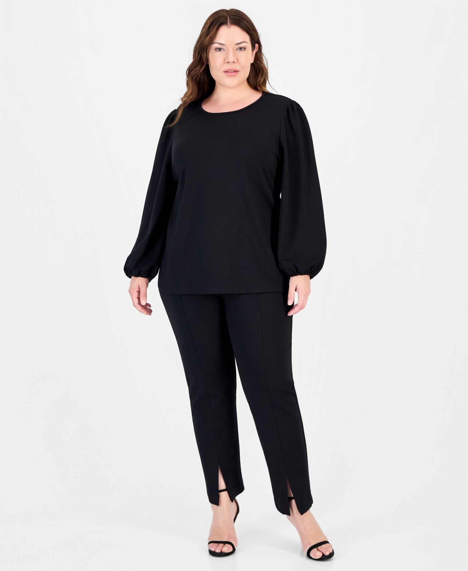 Women's Plus Size Serenity Puff-Sleeve Crewneck Knit Blouse