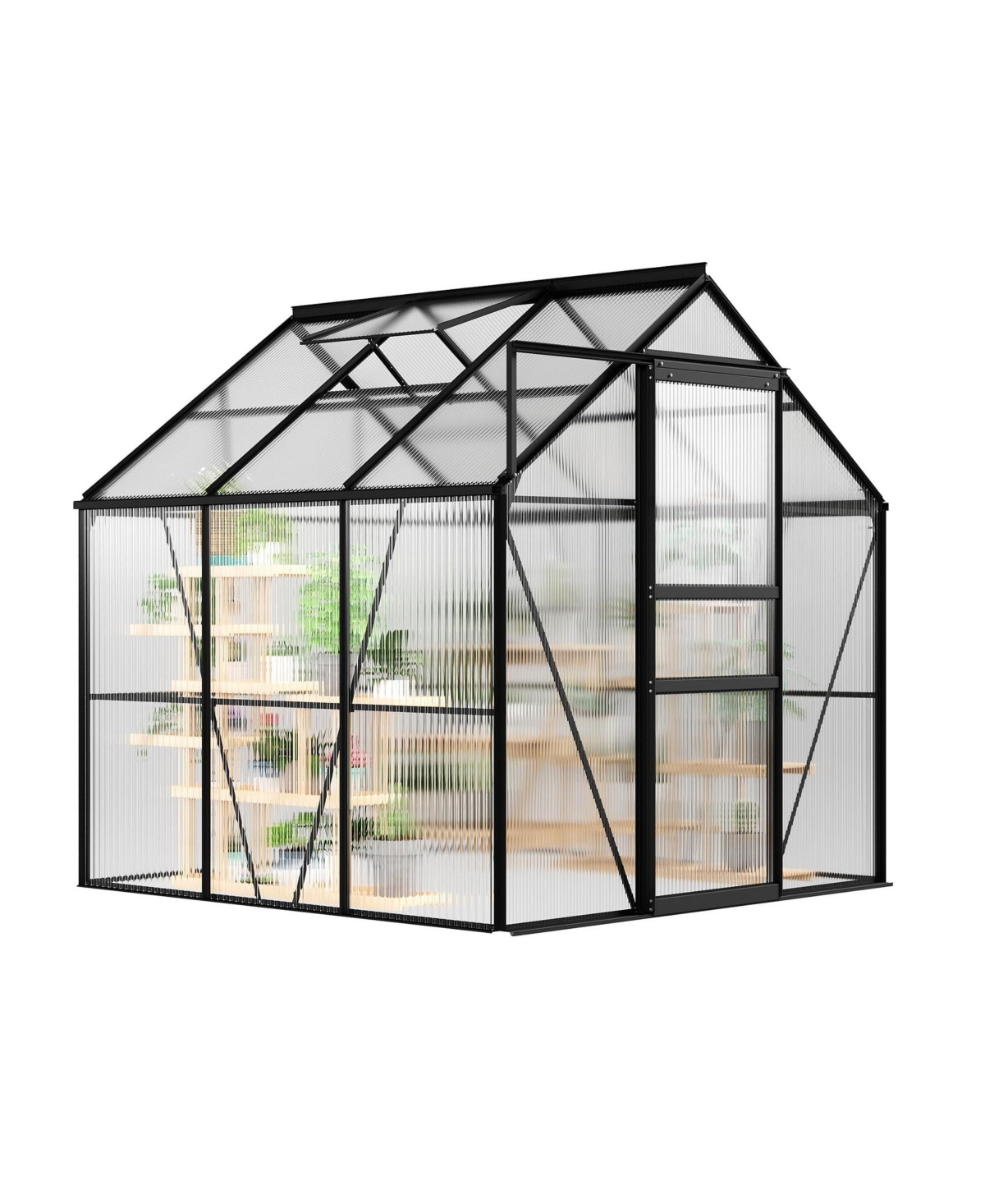 6 x Ft Walk-in Aluminum Greenhouse with Sections, Outdoor Garden Plant House for Backyard Patio and Balcony