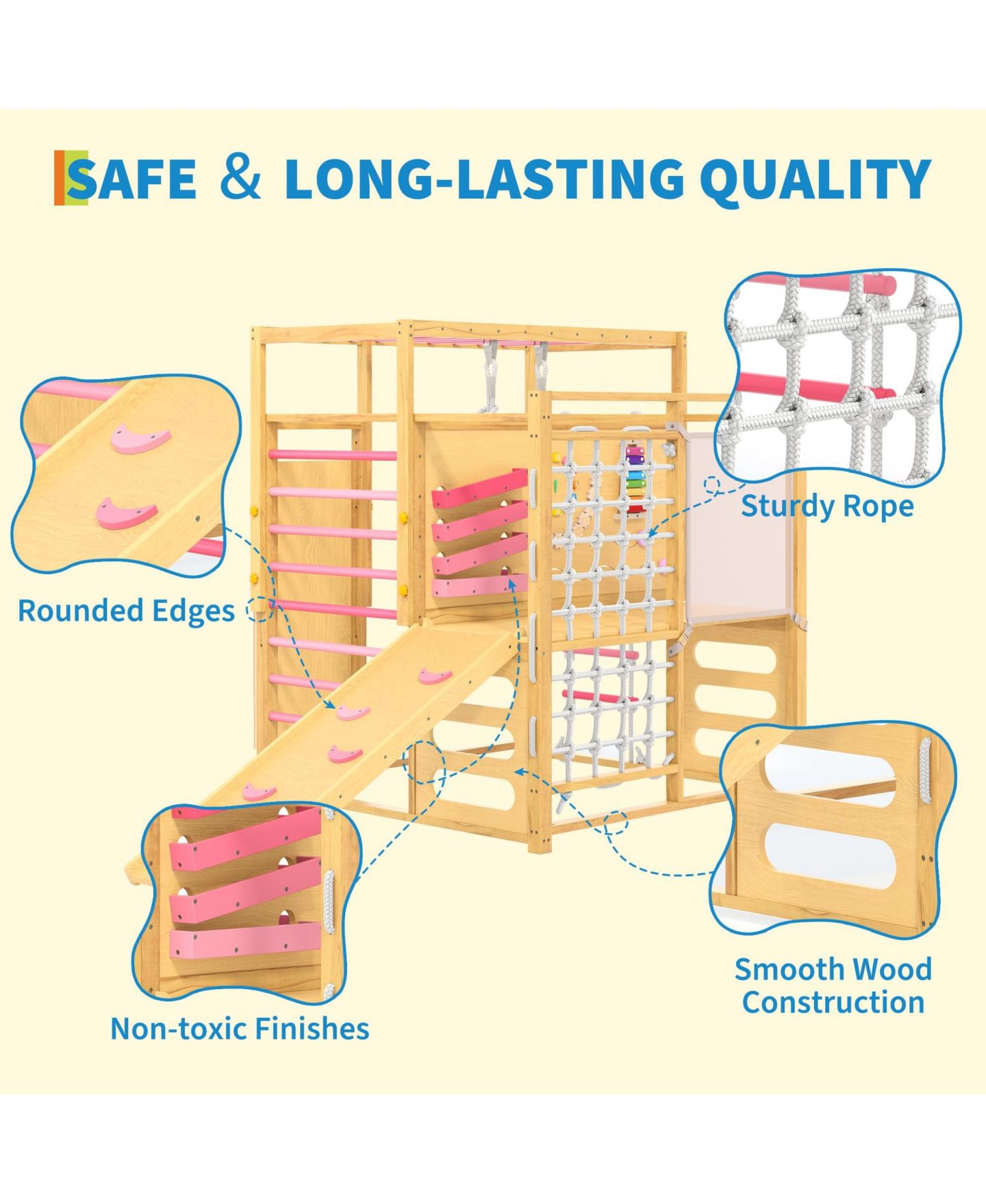 Детская игрушка homfan 9-in-1 Wooden Indoor Jungle Gym, Supports 4 Kids, Ages 2-8 — фото 7