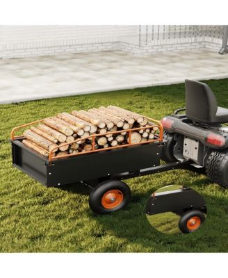 63 x 35 x 11 Inch ATV Garden Dump Cart, Heavy Duty Tow Behind Cart with Raised Guardrail 750 lbs for Lawn Farm,