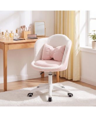 Office Vanity Chair with Wheels Comfy Desk Chair for Girls Cute Computer Small Armless Adjustable Height Swivel for Home Bedroom Task