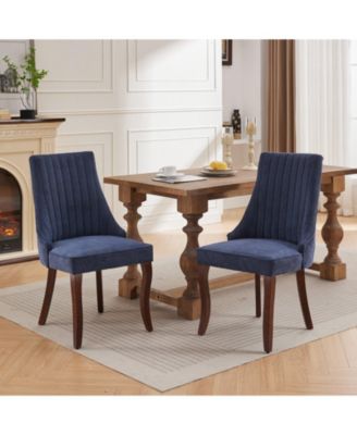 Set of 2 Rayon Flocking Linen High Back Curved Solid Wood Legs Adjustable Leveling Feet Dining Chairs