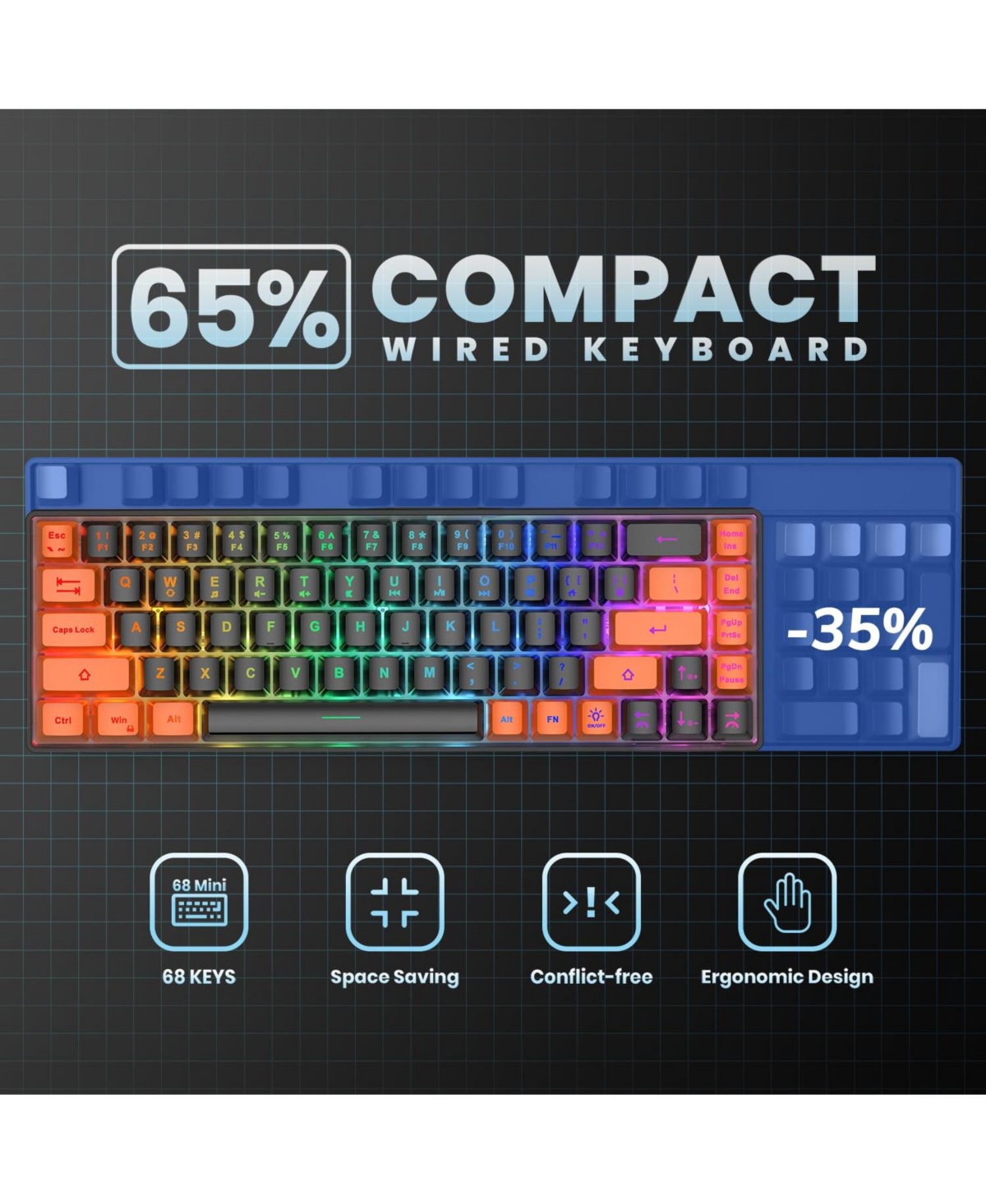 Lofree 65% Ultra-Compact Wired Anti-Ghosting Gaming Membrane Keyboard