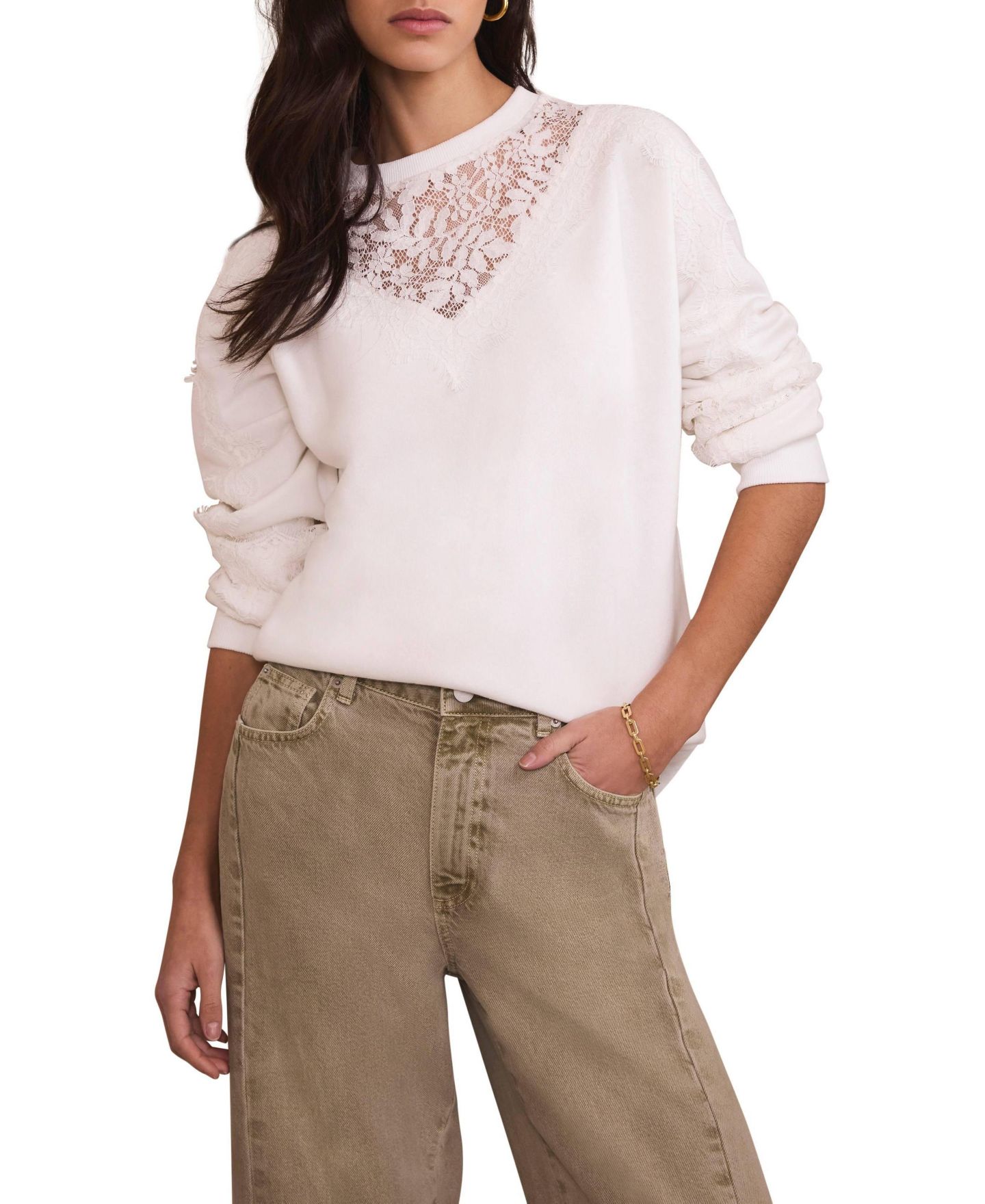 Женская толстовка Mint Velvet Broderie Lace Long-Sleeve Sweatshirt, цвет: Слоновая кость — фото 2