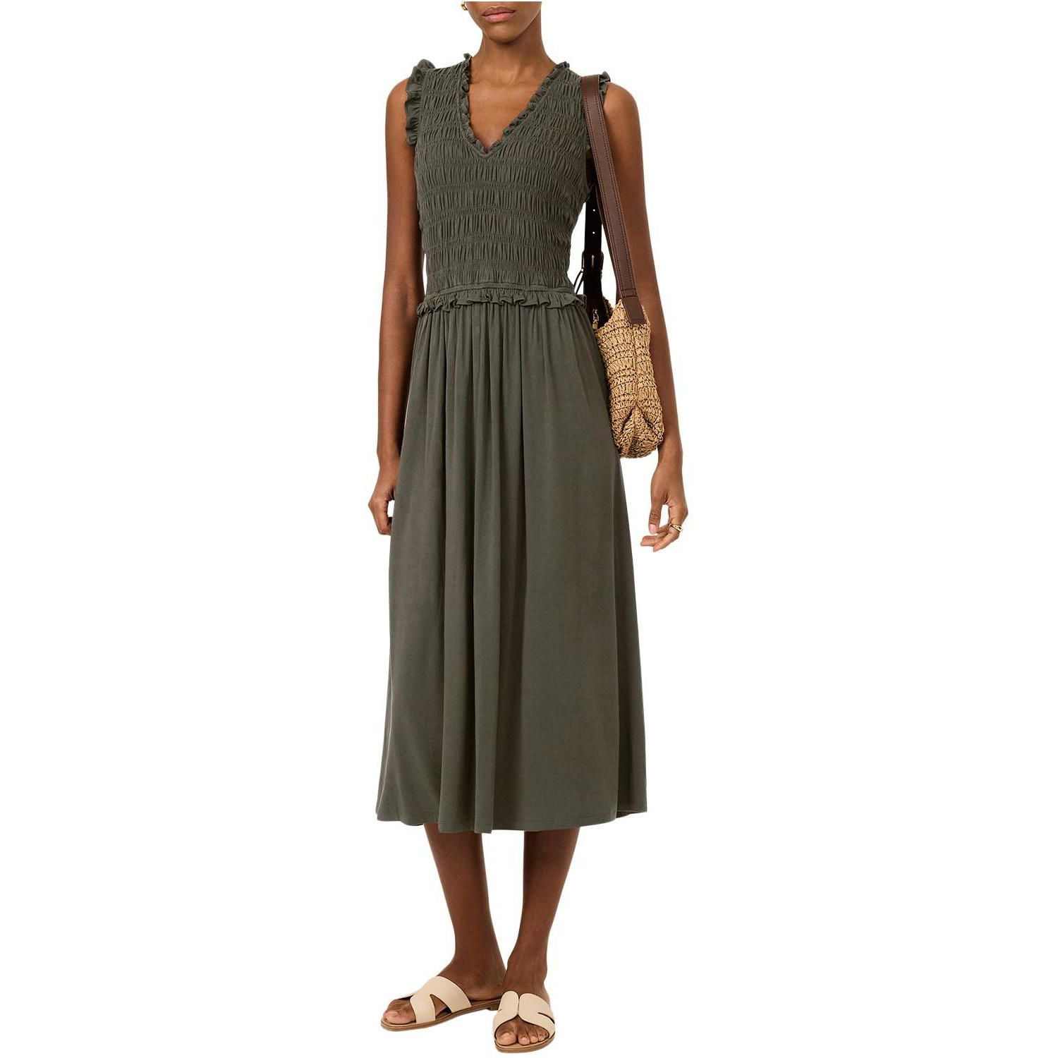 Women's Shirred Ruffle Midi Dress