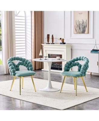 2 Pack Dutch Velvet Dining Chairs, Ball-Chain Bubble Back Chairs with Electroplated Metal Legs