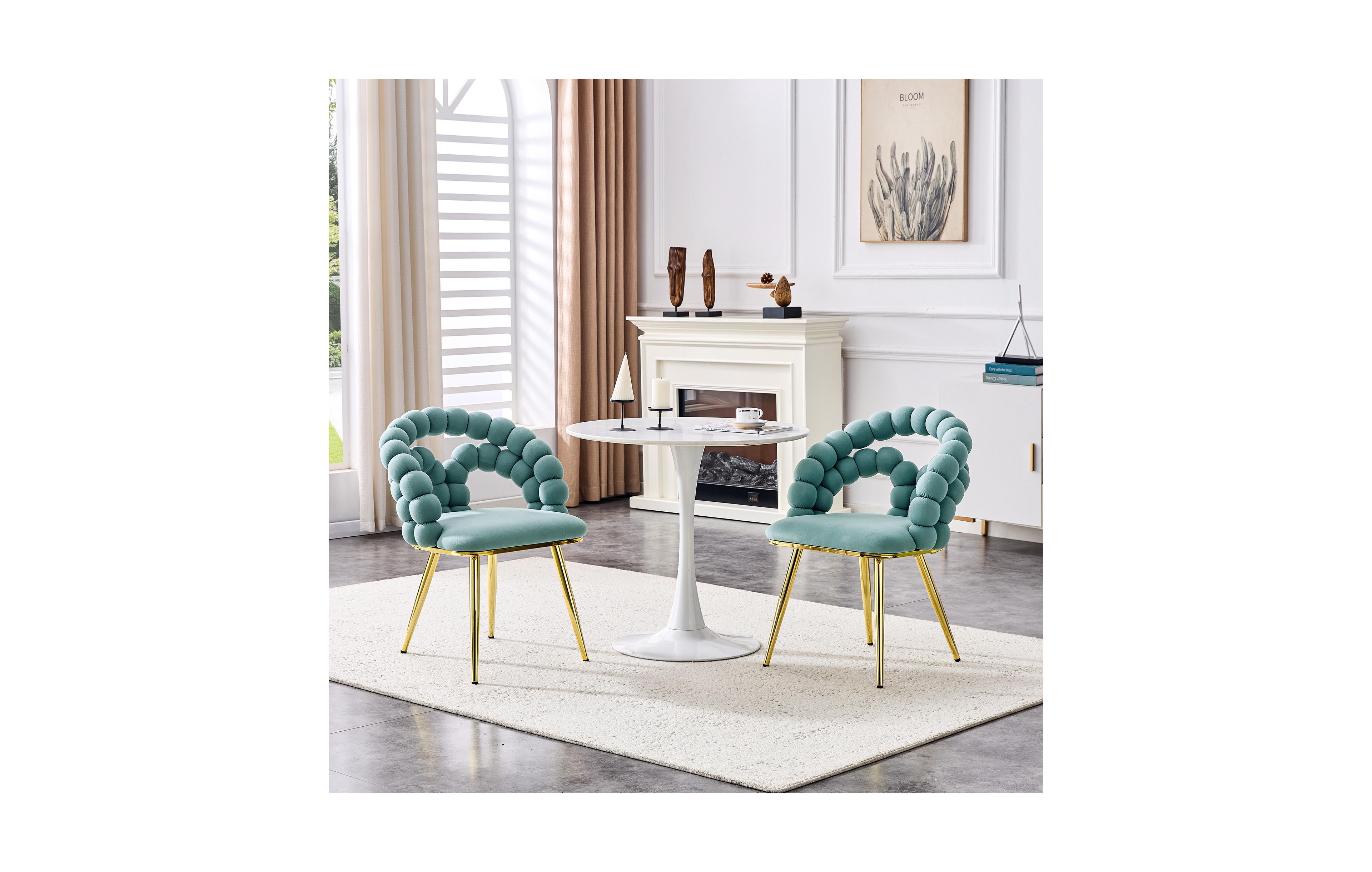 Flynama 2 Pack Dutch Velvet Dining Chairs, Ball-Chain Bubble Back Chairs with Electroplated Metal Legs