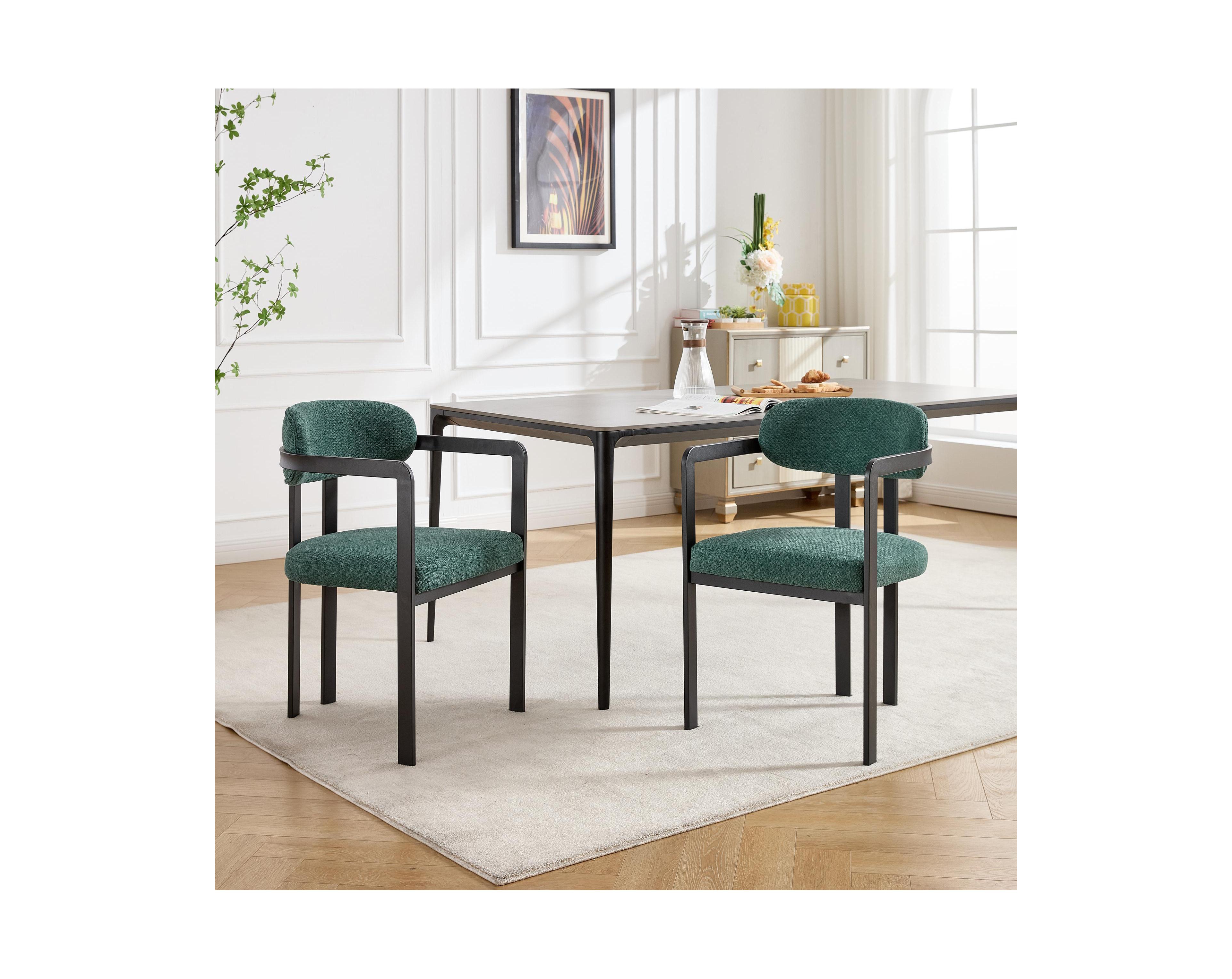 Flynama Modern Boucle Dining Chairs Set of 2, Mid-Century Upholstered Side Chairs with Metal Legs