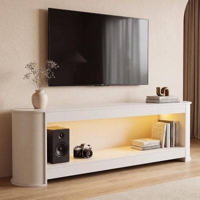 76.77" White Modern TV Stand with Led Lights up to 85 Inch