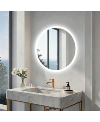 24" Round Led Bathroom Mirror with Lights Wall-Mounted Vanity Mirror