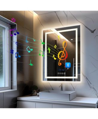 28"x36" Smart LED Bathroom Mirror with Bluetooth Speaker Temperature Display Front-lit, Backlight, Anti-Fog