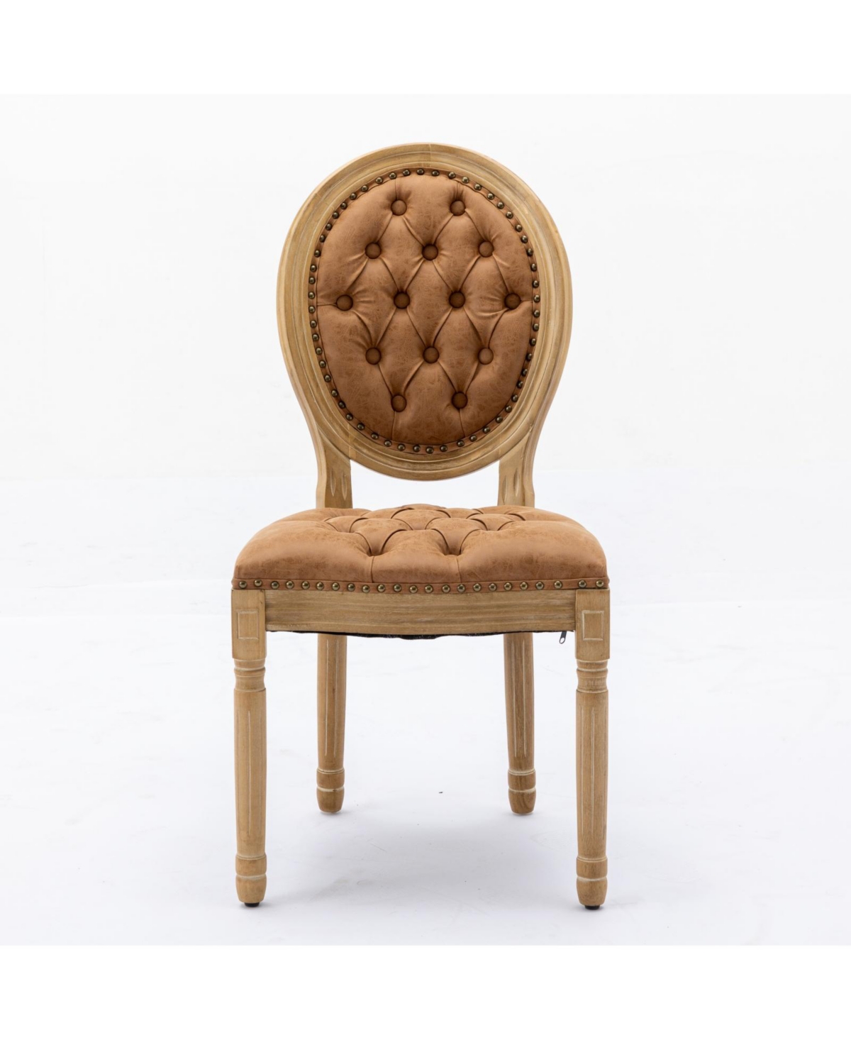 Flynama Set of 2 French Pu Leather Tufted Nailhead Dining Chairs, Solid Wood Frame 300 Lbs Load