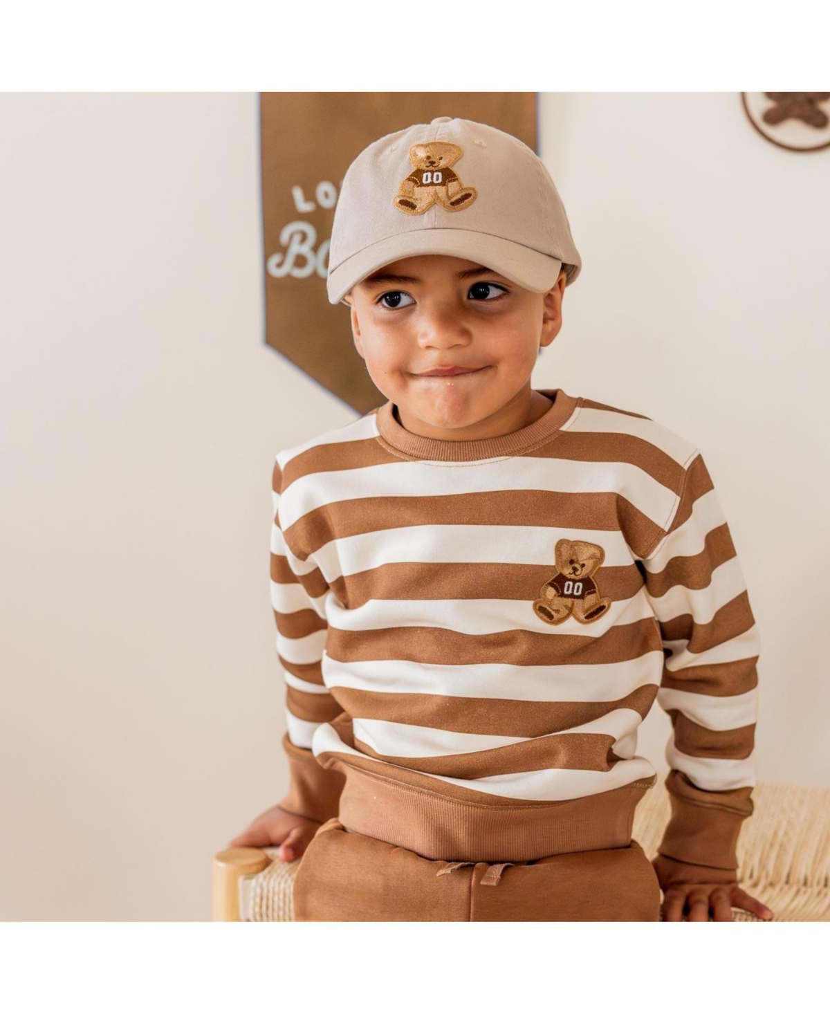 Sweet Wink Little Boys Teddy Bear Patch Striped Sweatshirt