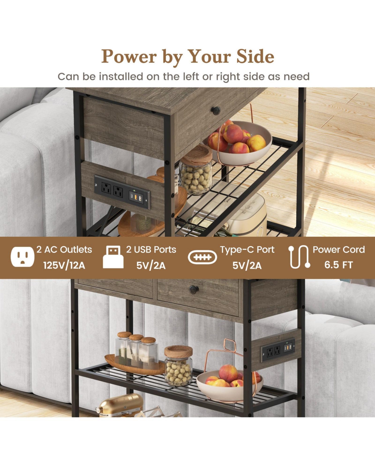 Slickblue Console Table with 2 Drawers and 2 Mesh Storage Shelves