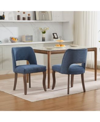 Wooden Dining Chairs Set of 2, Fabric Upholstered Dining Room Chairs with Hollow-Out Back Design