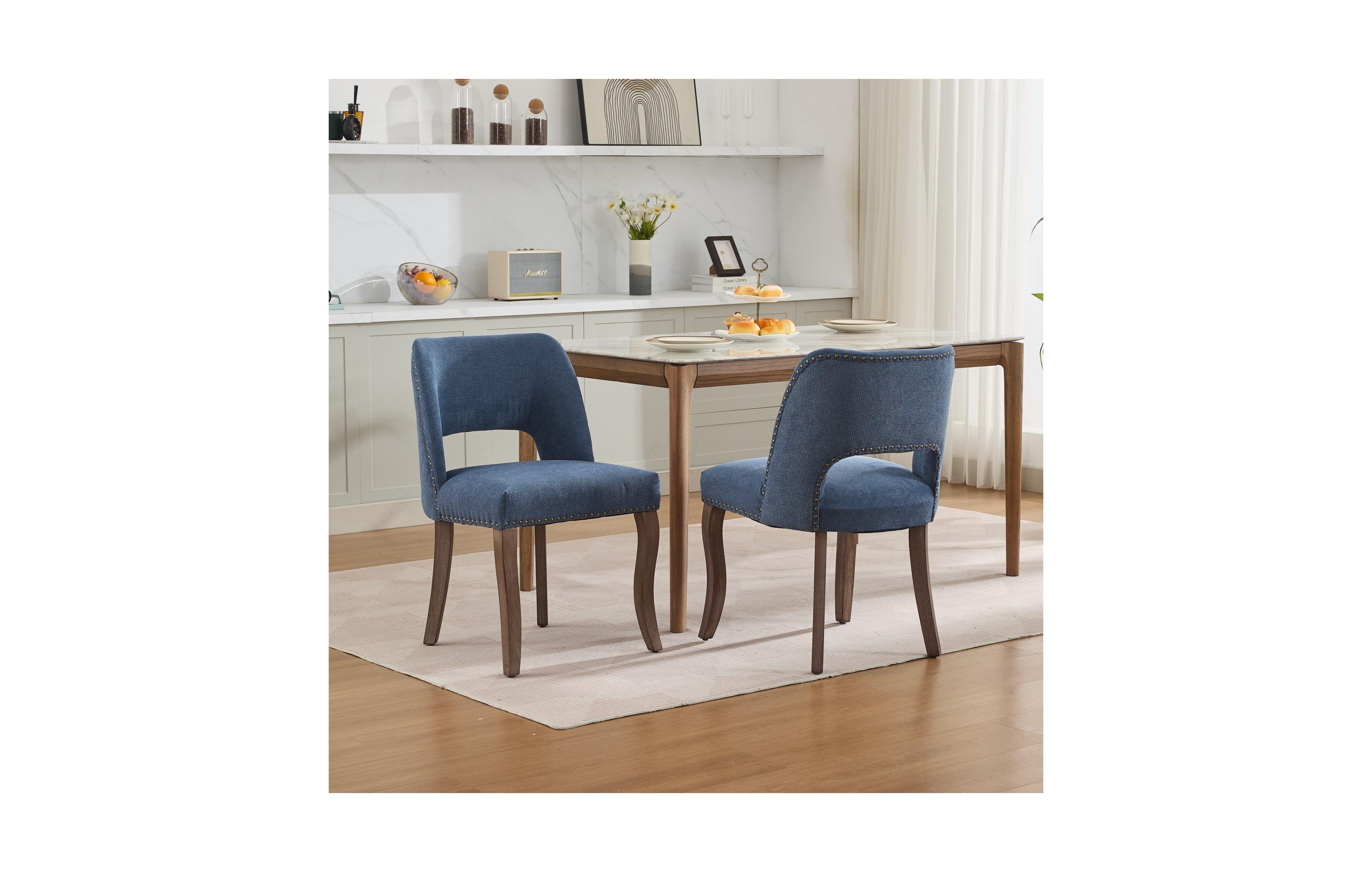 Flynama Wooden Dining Chairs Set of 2, Fabric Upholstered Dining Room Chairs with Hollow-Out Back Design