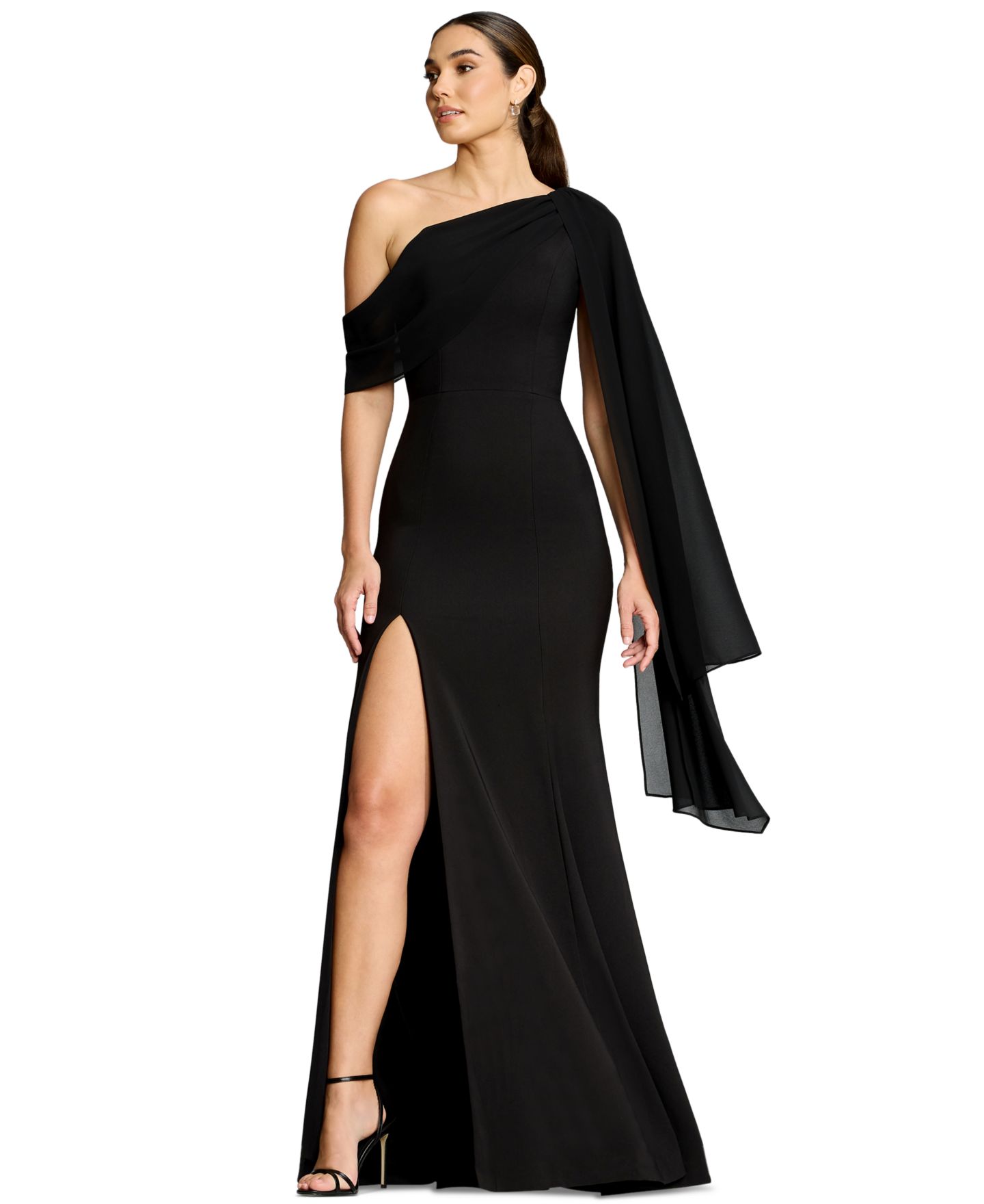 Женское платье Dress the Population One-Shoulder High-Slit A-Line Gown, цвет: Чёрный — фото 1