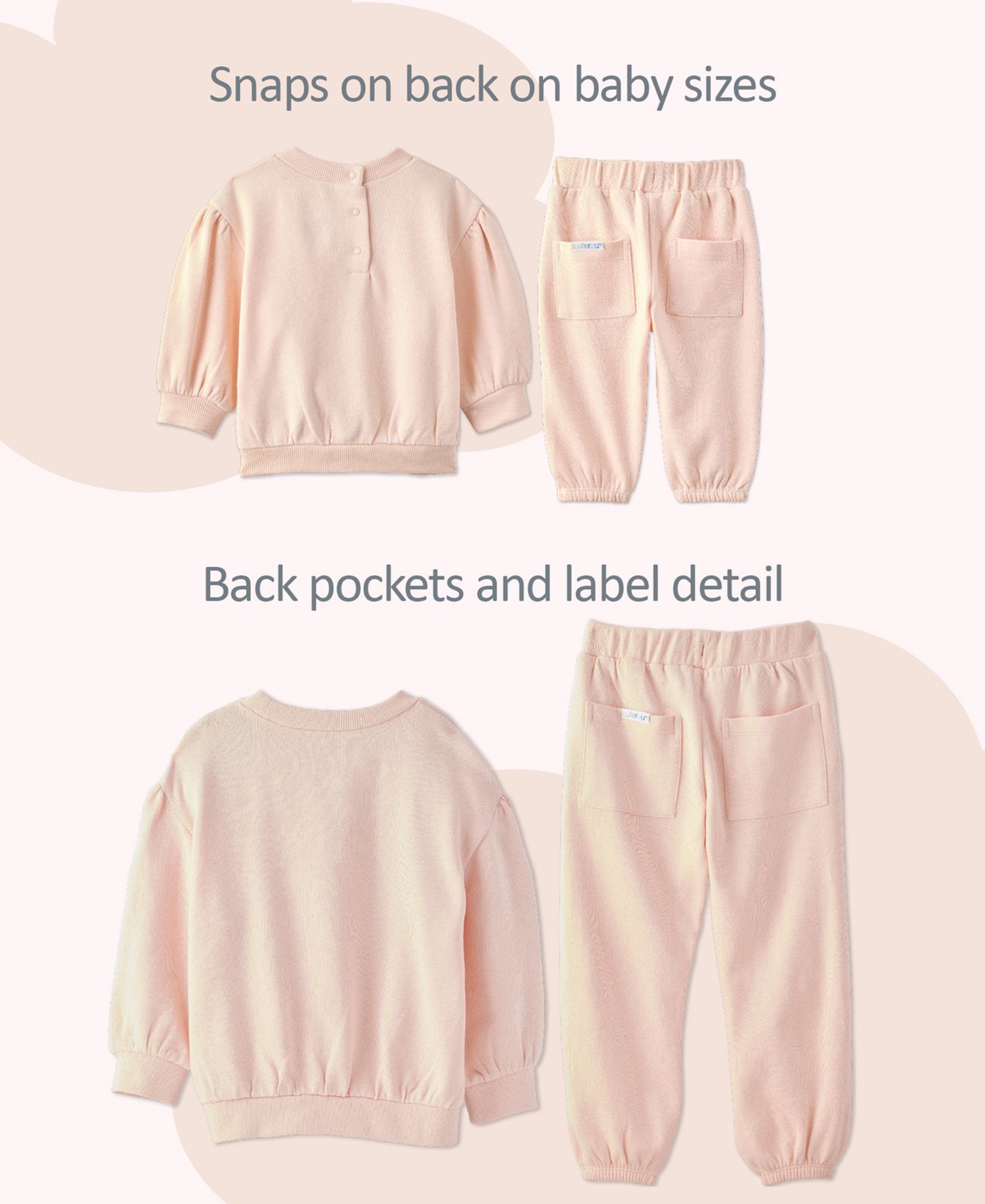 Baby Girls' Long-Sleeve Solid Sweatshirt and Pants, 3-Pack