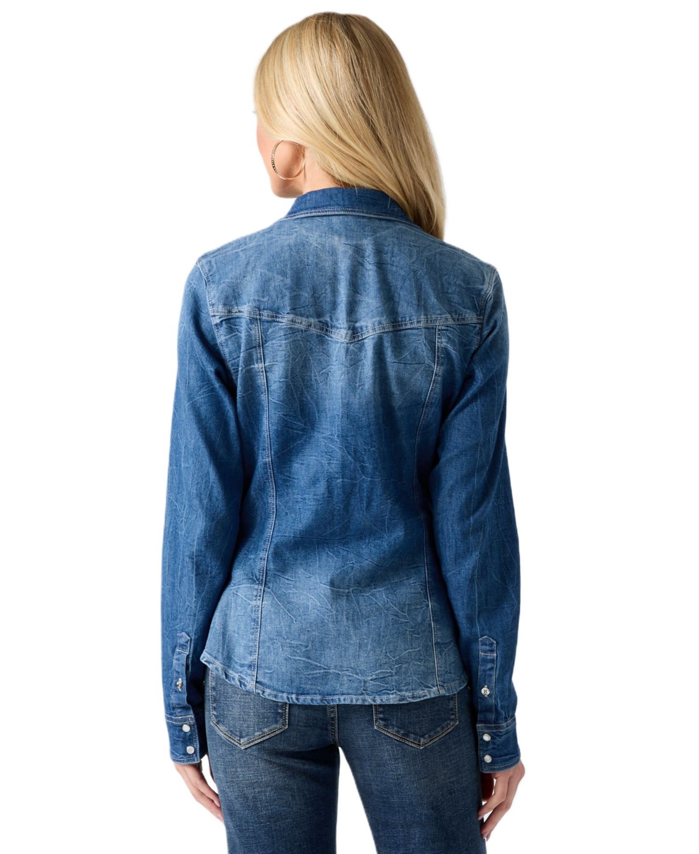 Женская рубашка GUESS Denim Long-Sleeve Slim-Fit Button-Up, цвет: Варёный — фото 5