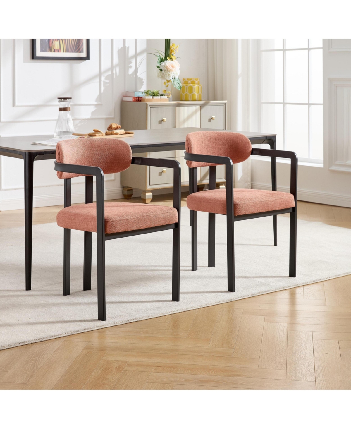 Flynama Set of 2 Mid-Century Boucle Tufted Dining Chairs, Metal Leg Kitchen Accent Chairs