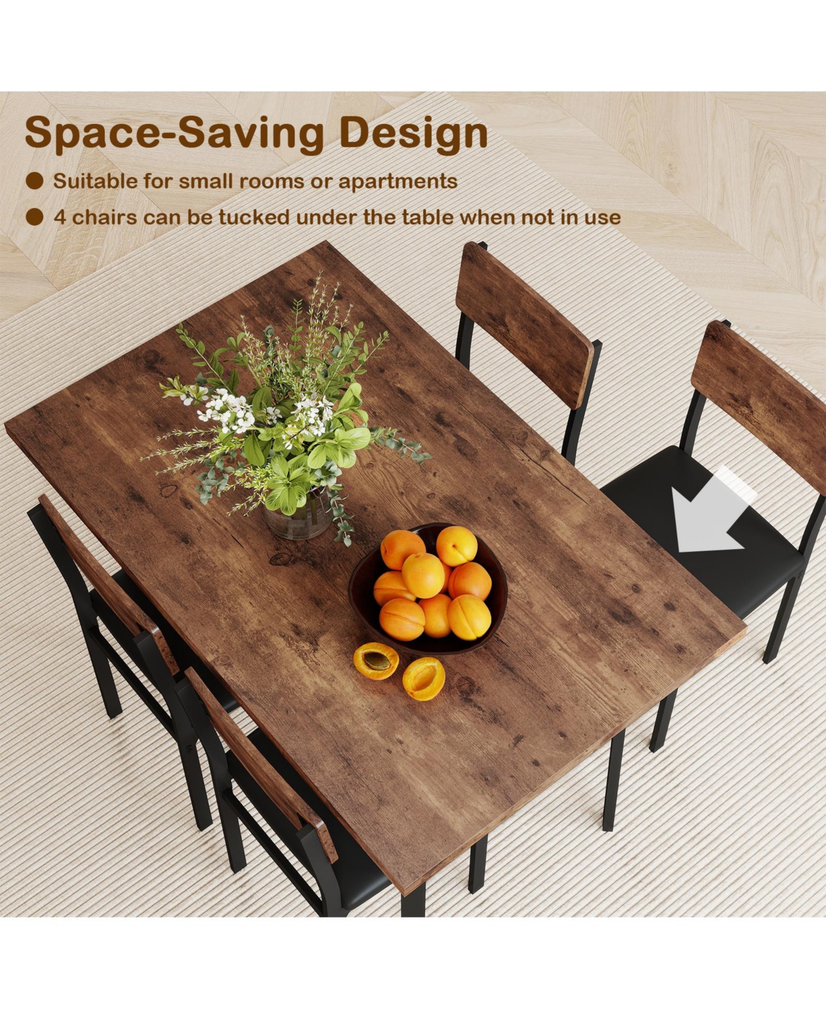 Mecale Piece Industrial Dining Set with 4 Pu Leather Chairs