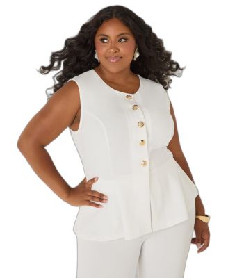 Plus Size Sleeveless Button Peplum Vest