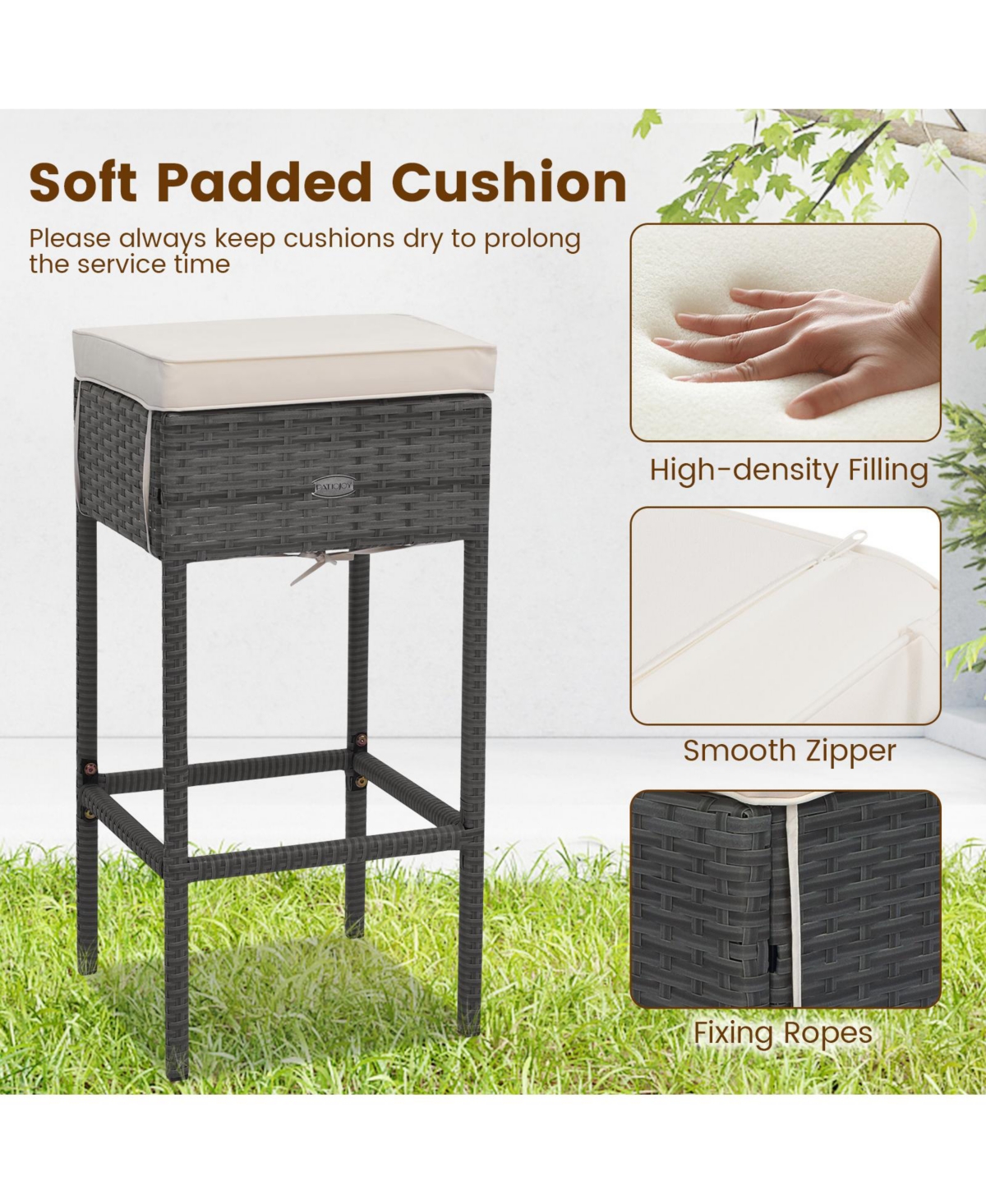 Mecale 5-Piece Outdoor Wicker Bar Set with Hidden Storage and Cushions