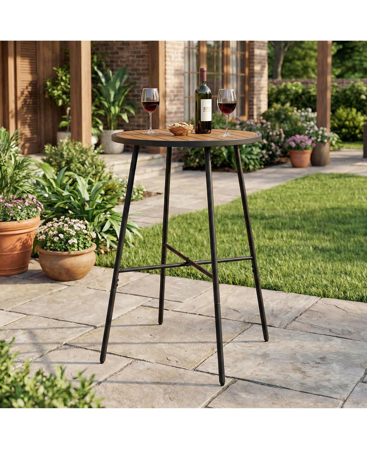 Mecale 41-Inch Round Acacia Wood Outdoor Bar Table