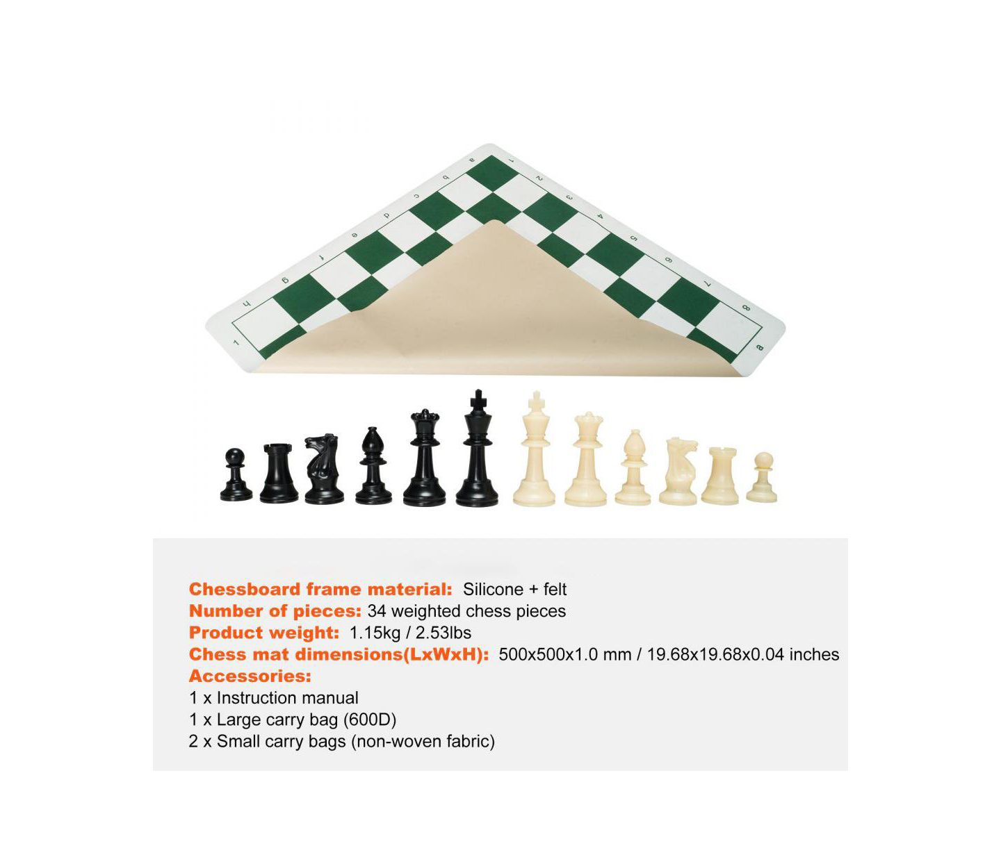 Детские игрушки Slickblue Tournament Portable Weighted Pieces Chess Set, Ages 5+, цвет: Разноцветный — фото 3