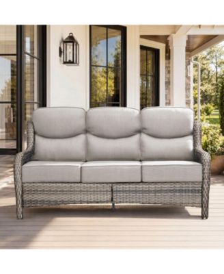 Outdoor Wicker Patio Sofa with 6" Thick Cushions, All-Weather Handwoven PE Rattan Couch, Crescent High Backrest for Porch and Balcony