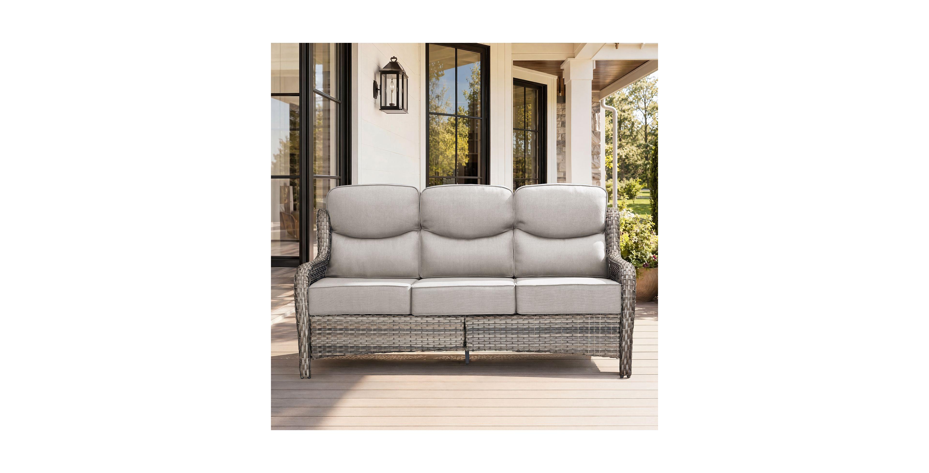 Bellefurn Outdoor Wicker Patio Sofa with 6" Thick Cushions, All-Weather Handwoven Pe Rattan Couch, Crescent High Backrest for Porch and Balcony