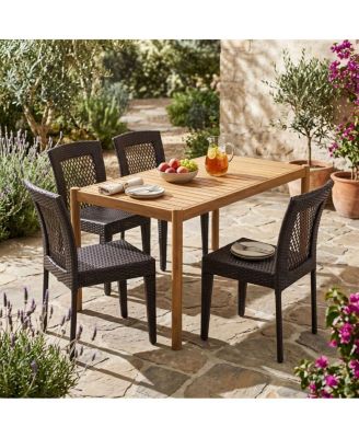 5-Piece Outdoor Dining Set, Acacia Wood Patio Table and 4 Weather-Resistant Rattan Chairs