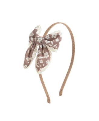 Little and Big Girls Mocha Floral Lace Bow Headband